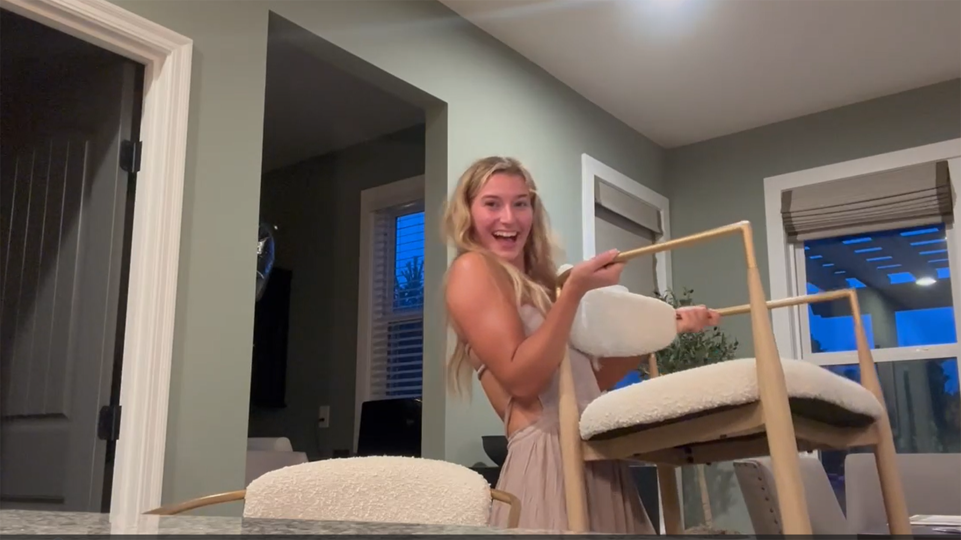 thumbnail video image 2 of Morden Fort Modern Counter Stools with Back Set of 2, Boucle Upholstered Seat Kitchen Island Bar Stools, White, 2 of 8