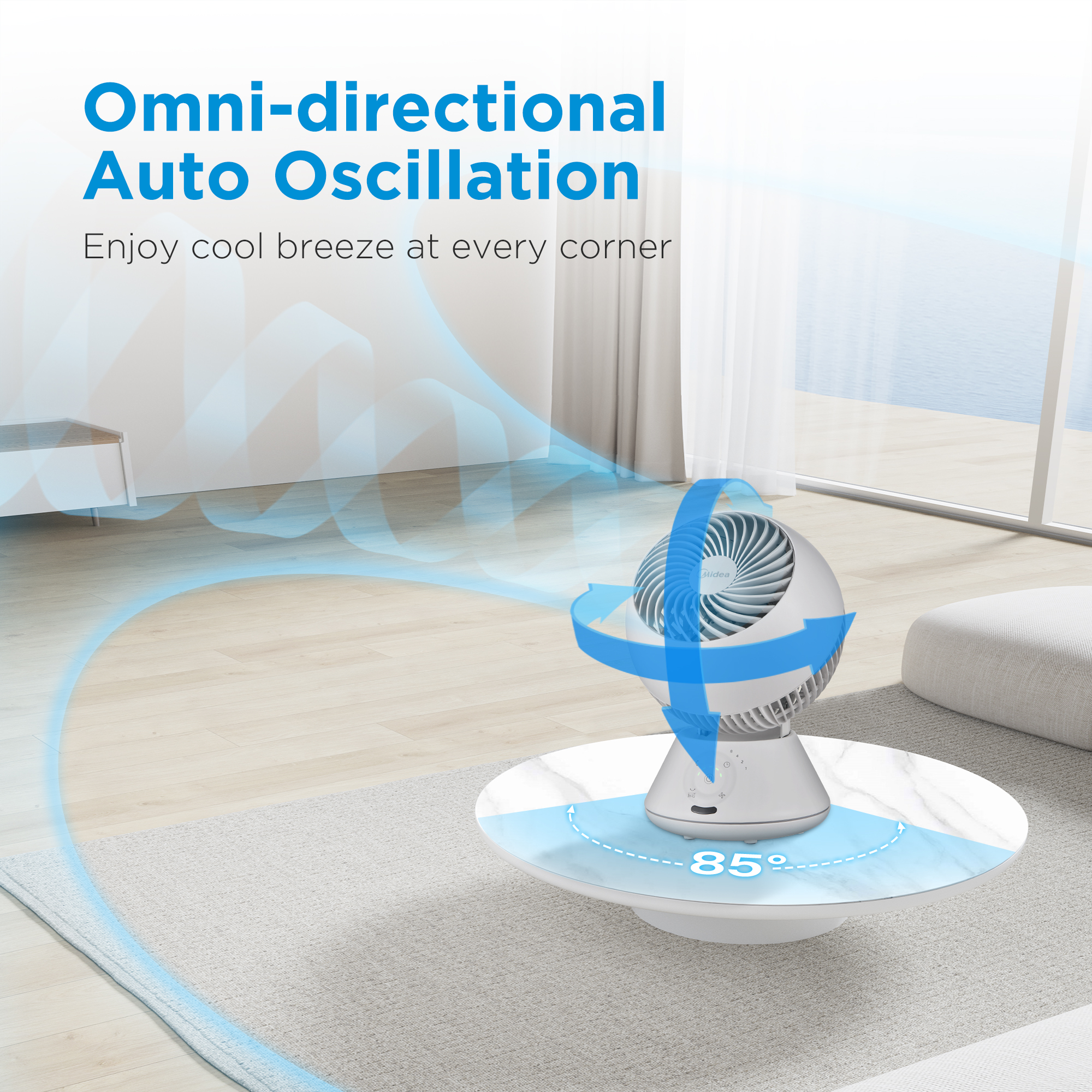 thumbnail video image 2 of Midea 6" Table Fan, 5 Speed, 85° Auto Oscillation, Remote, Quiet, White, 2 of 12