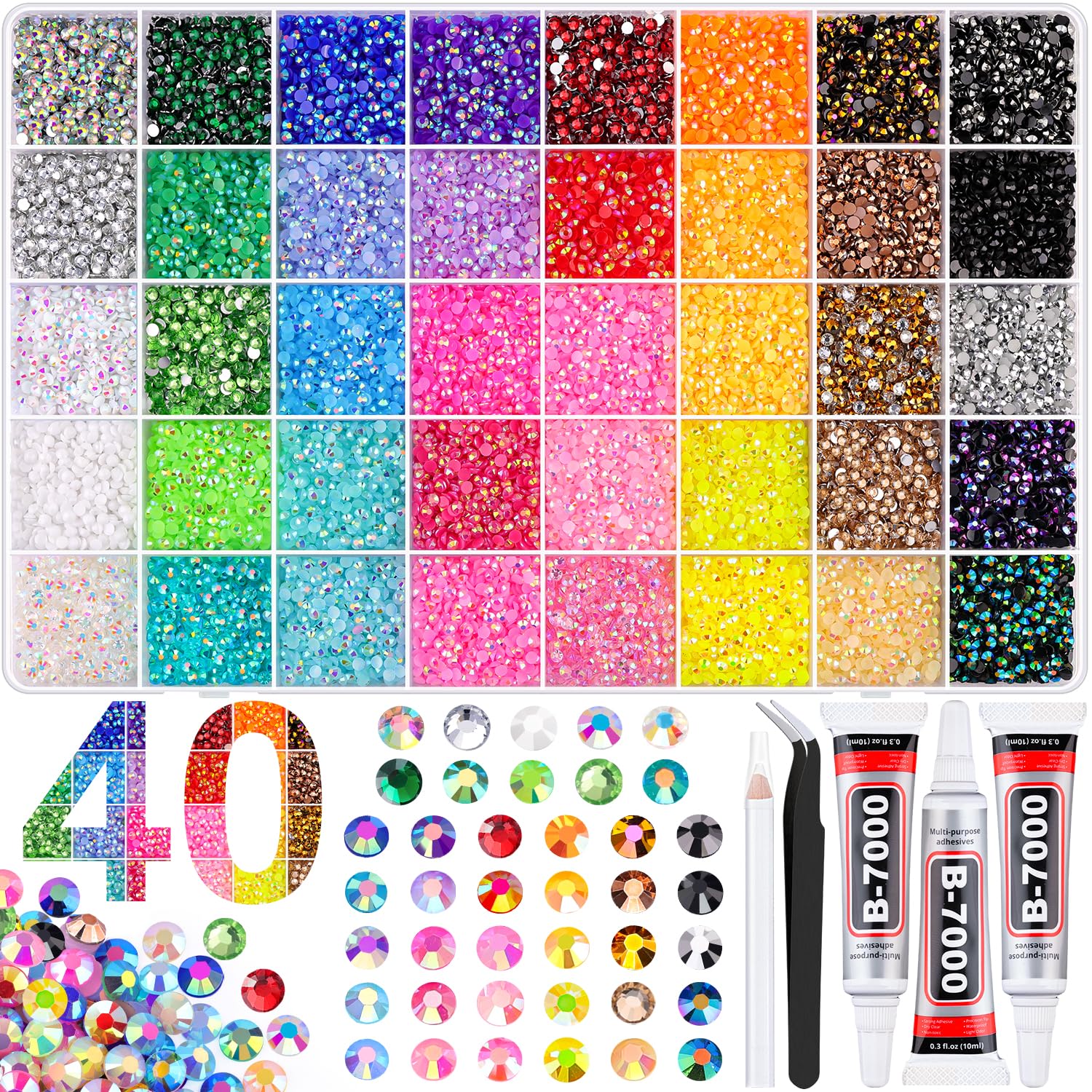 thumbnail video image 2 of Upgraded Complete Bedazzling Kit with B7000 Glue and Tools: 40000Pcs 40 Colors 3mm Jelly Flatback Rhinestones Set, Resin Gems Bedazzler Craft Kit for Crocs Tumblers Shoes, Ideal Christmas DIY Gift fo, 2 of 7