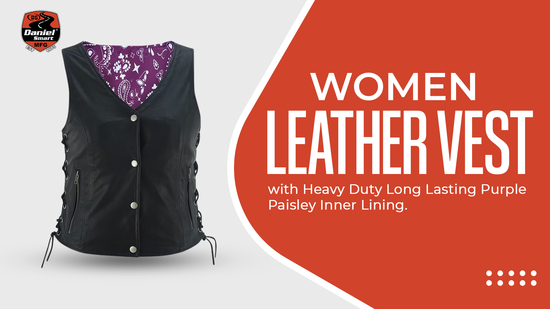 thumbnail video image 2 of Daniel Smart Black Women Leather Vest Goat Skin Leather Vest with Unique Purple Paisley Lining, 2 of 8