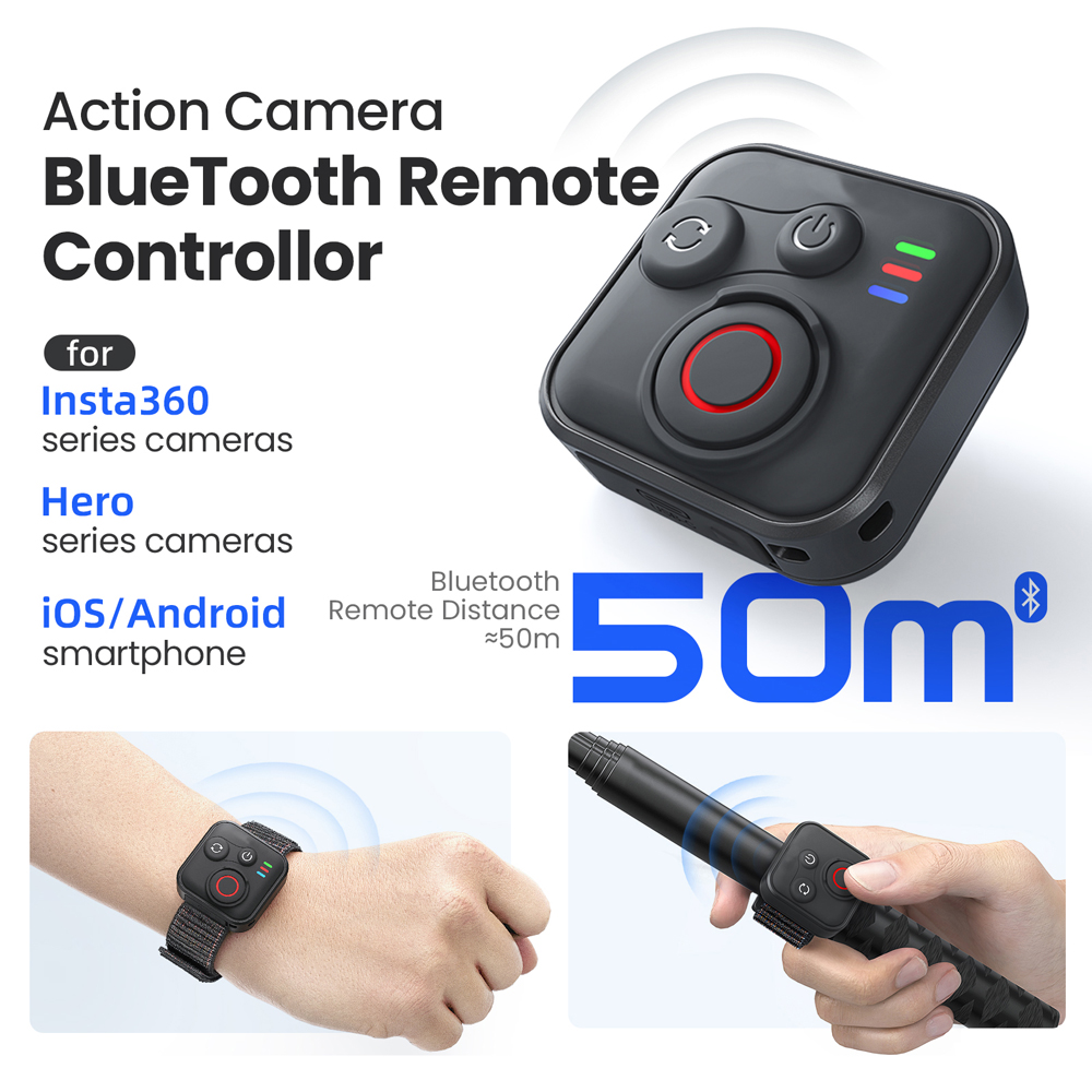 thumbnail video image 2 of Bluetooth Camera Remote Control for GoPro Hero 13 12 11 / Insta360 X5 X4 X3 / Ace Pro / Ace / iPhone / Android Smartphone, 2 of 13