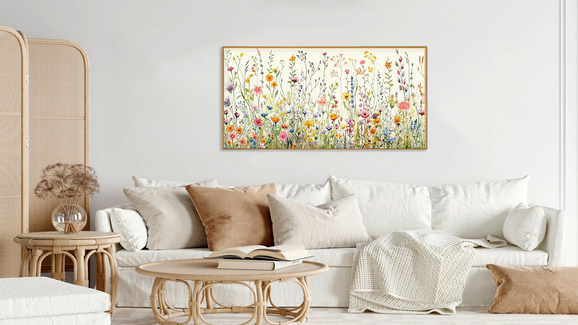 thumbnail video image 2 of HPNIUB Boho Floral Framed Canvas Wall Art Watercolor Wildflower Multicolor Painting Botanical Decor for Living Room Bedroom Office 20x40 Inch, 2 of 9