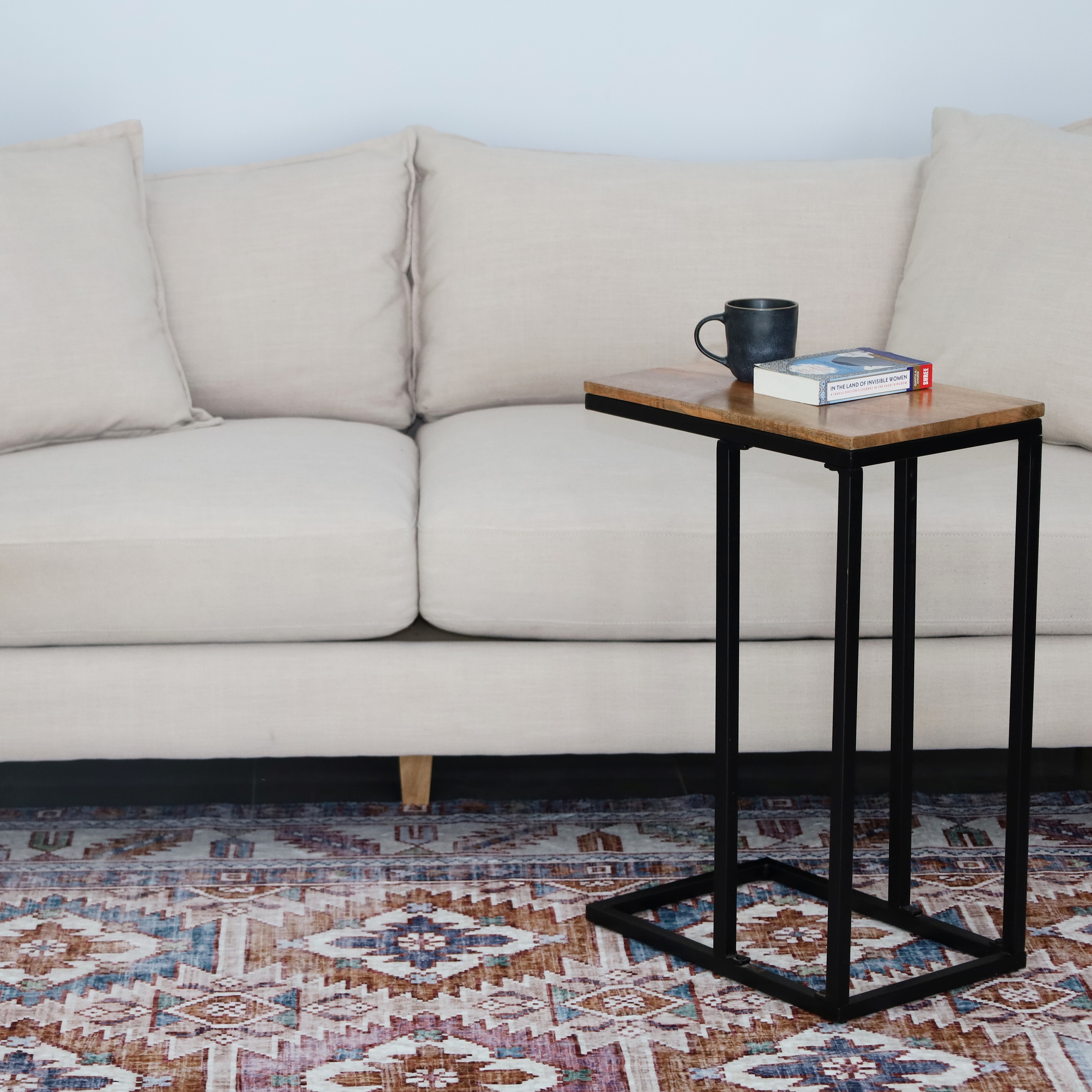 thumbnail video image 2 of Seaya C Table - 27"H Mid-Century Modern Mango Wood Table, Handcrafted for Couch, Living Room, or Bedroom, Walnut Finish, 2 of 8