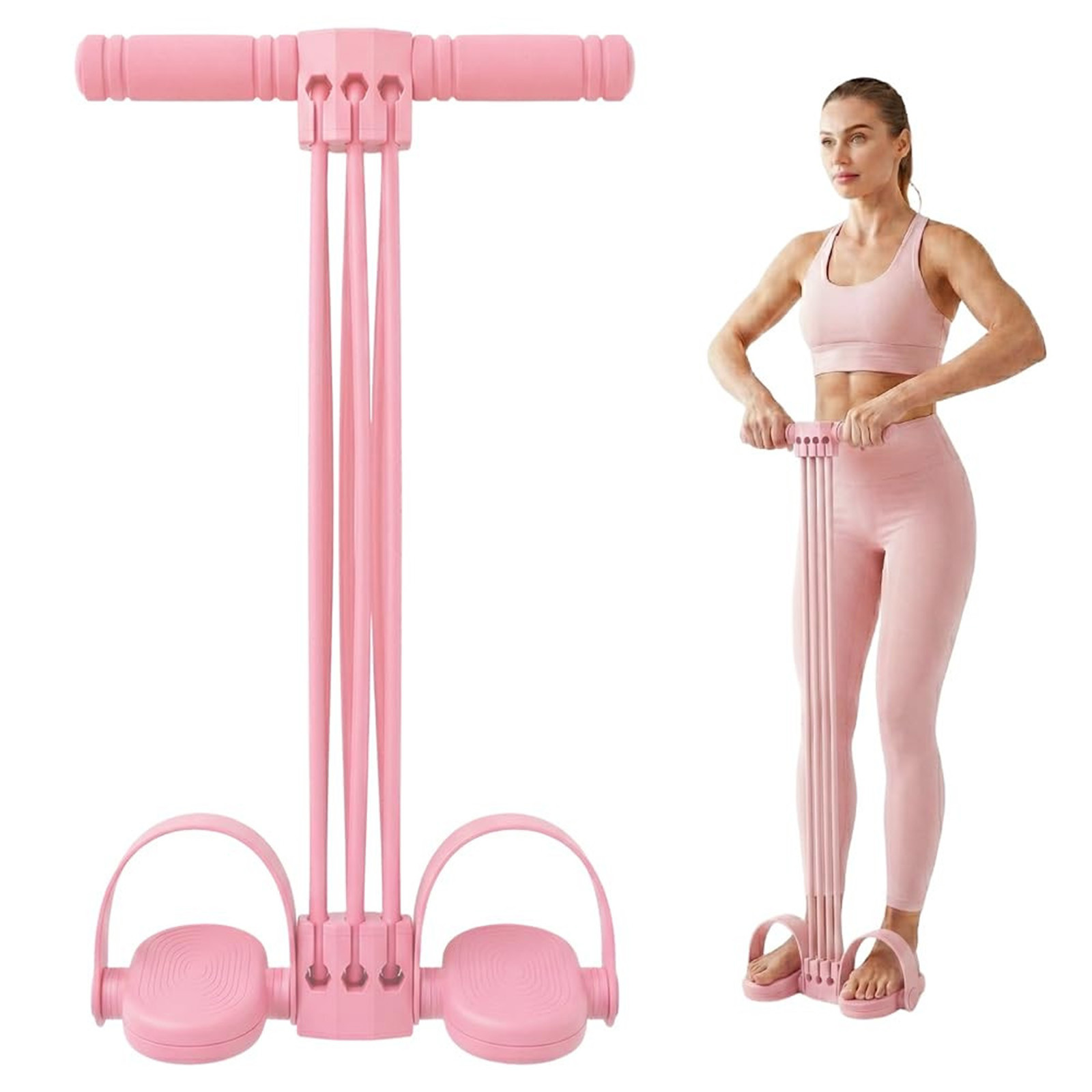 thumbnail video image 2 of 6 Tube Pedal Resistance Bands with Handles, Multifunction Foot Pedal Puller for Core Strength Training, Home Gym Exercise Equipment for Abdomen Waist Arms Legs, 2 of 10