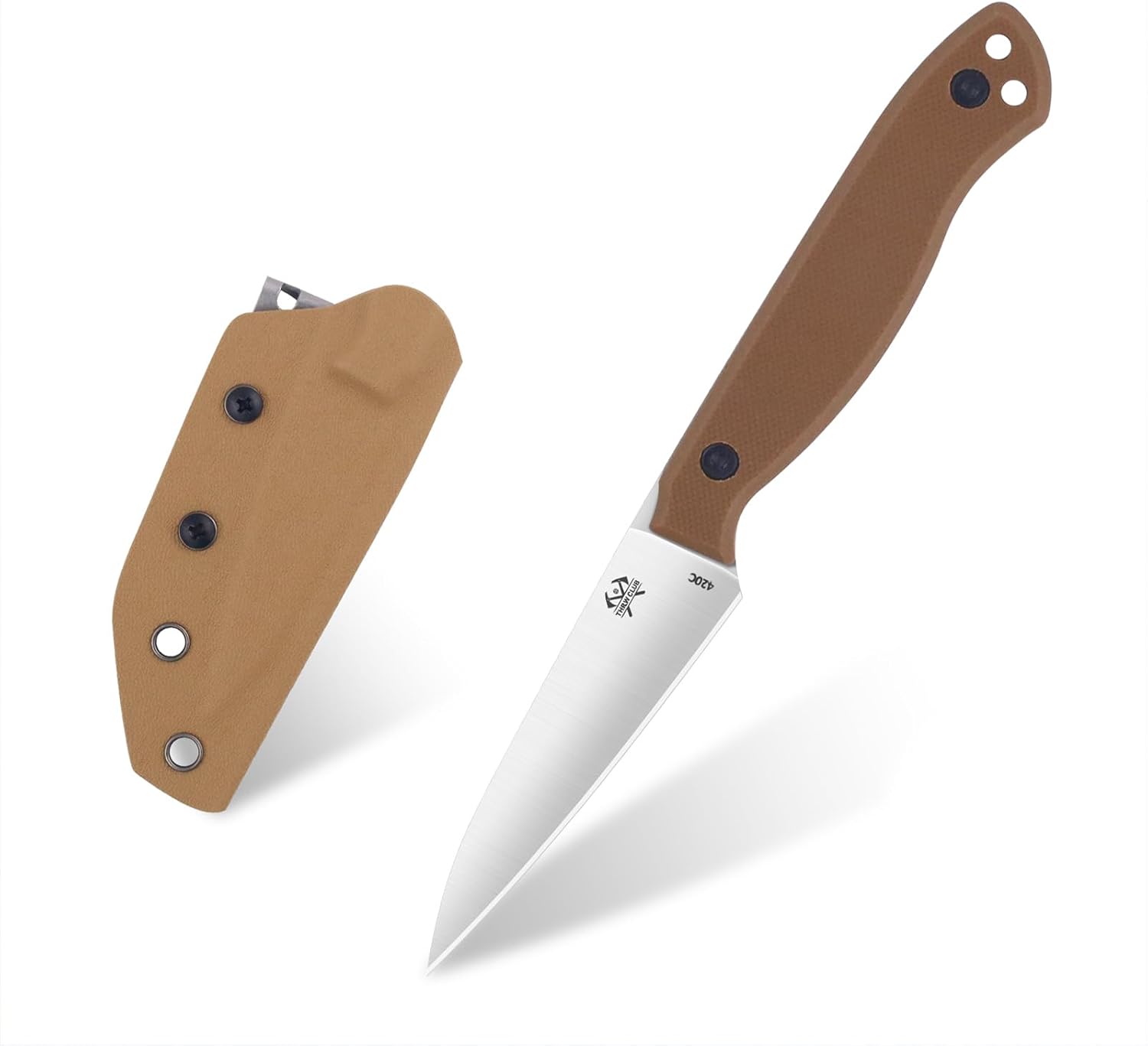 thumbnail video image 2 of THRWCLUB 3.2" Camping Fixed Blade Knife, 420C Steel with G10 Handle, Kydex Sheath & Clip, 2 of 8