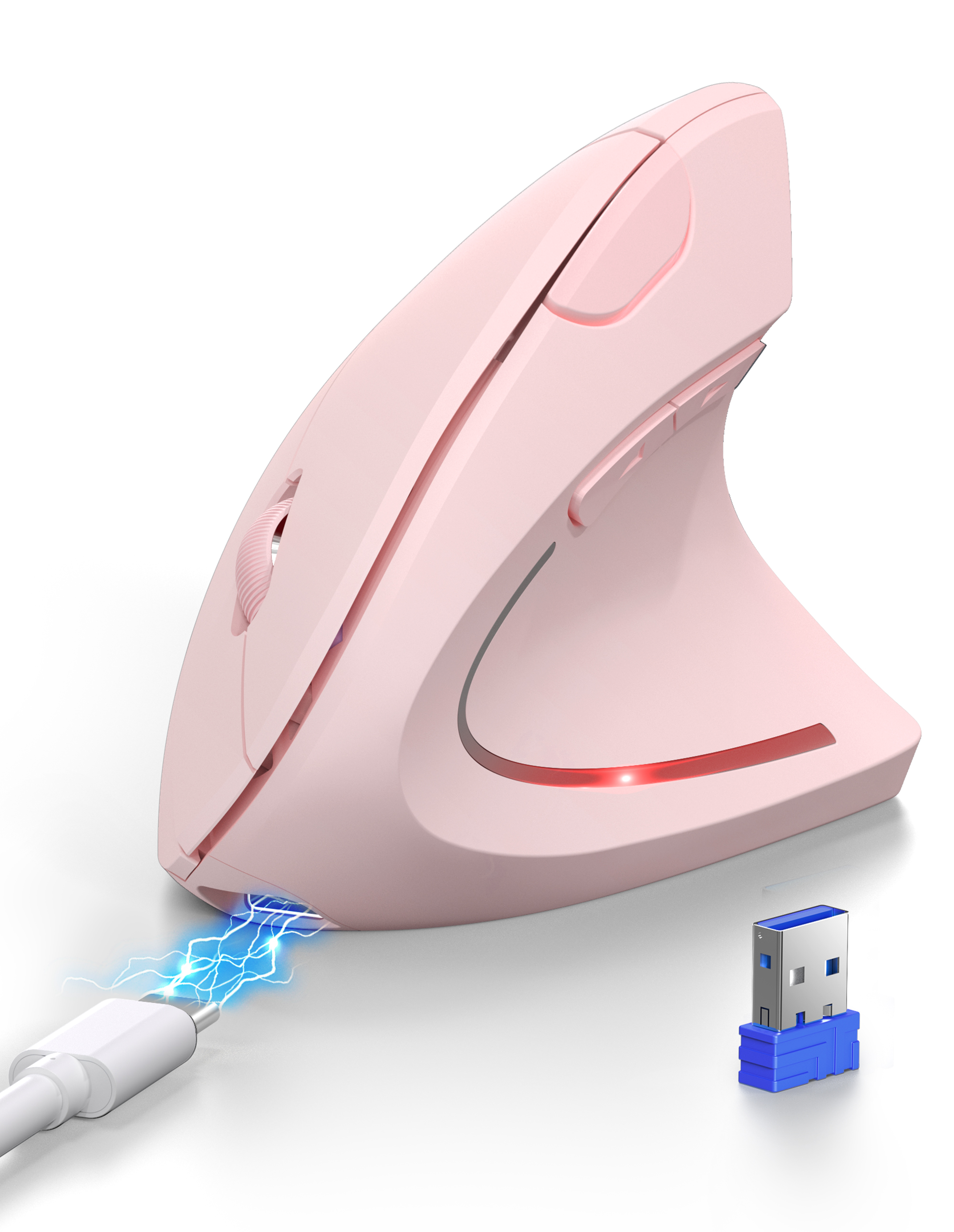 thumbnail video image 2 of TECKNET Ergonomic Mouse, Rechargeable 2.4G+Bluetooth Vertical Mice 6 DPI Adjustable, Wireless Optical Carpal Tunnel Mouse Right Hand, Multi Device for Laptop, PC, Computer, MacBook, iPad - Pink, 2 of 8