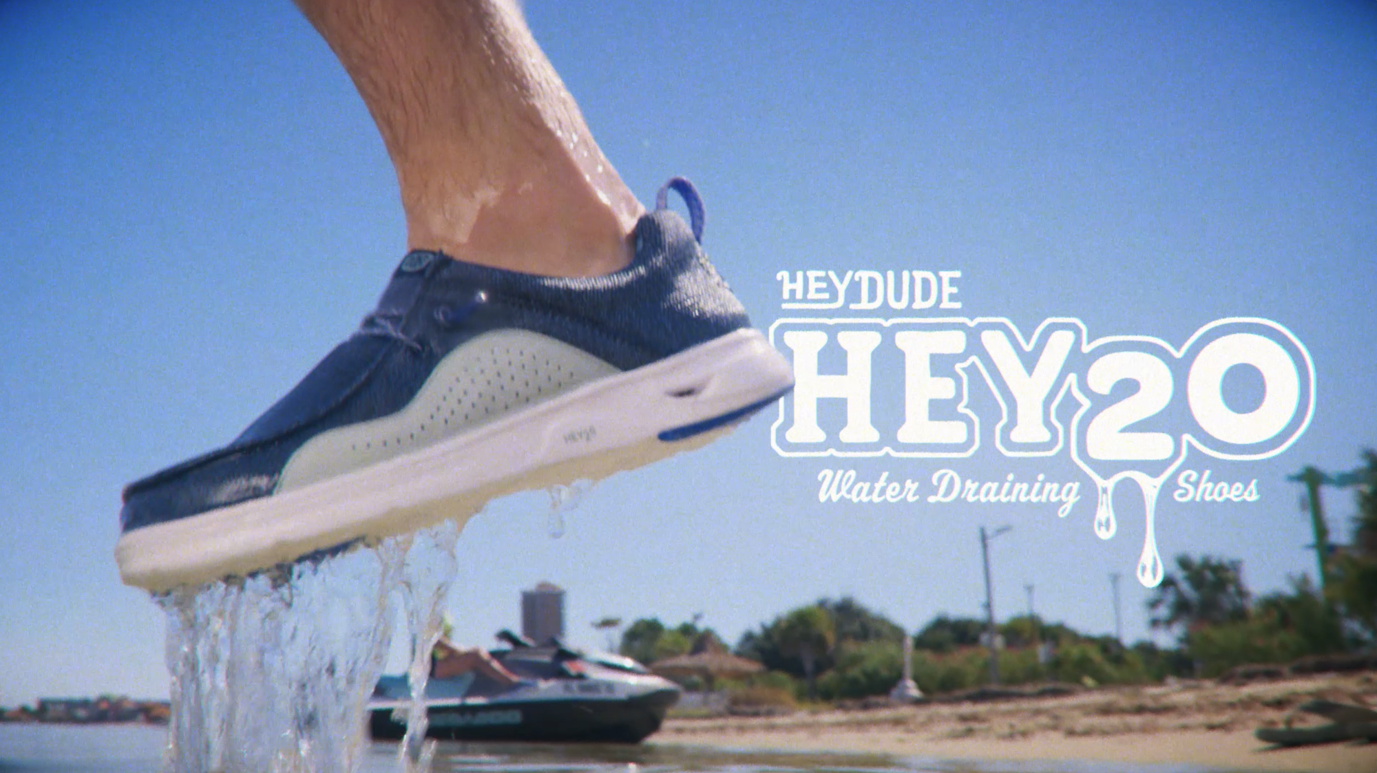 thumbnail video image 2 of HEYDUDE Men Wally Hey2O Mesh Slip-On Loafers Sargasso Blue/Cloud Blue, 13, 2 of 7