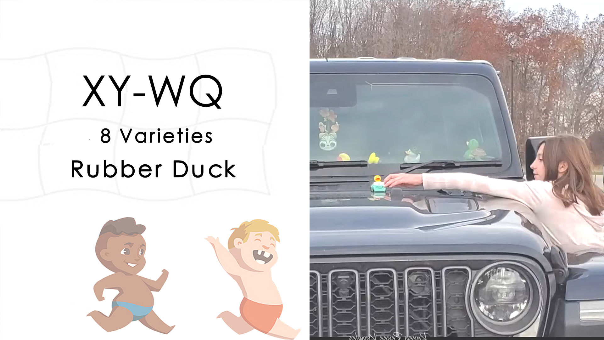thumbnail video image 3 of XY-WQ 8 pack Rubber Duck for Jeeps Ducking - 3" Bulk Floater Duck for Infants 6-12& Toddlers 1-9 - Baby Bath Toy Assortment (8 Varieties), 3 of 11