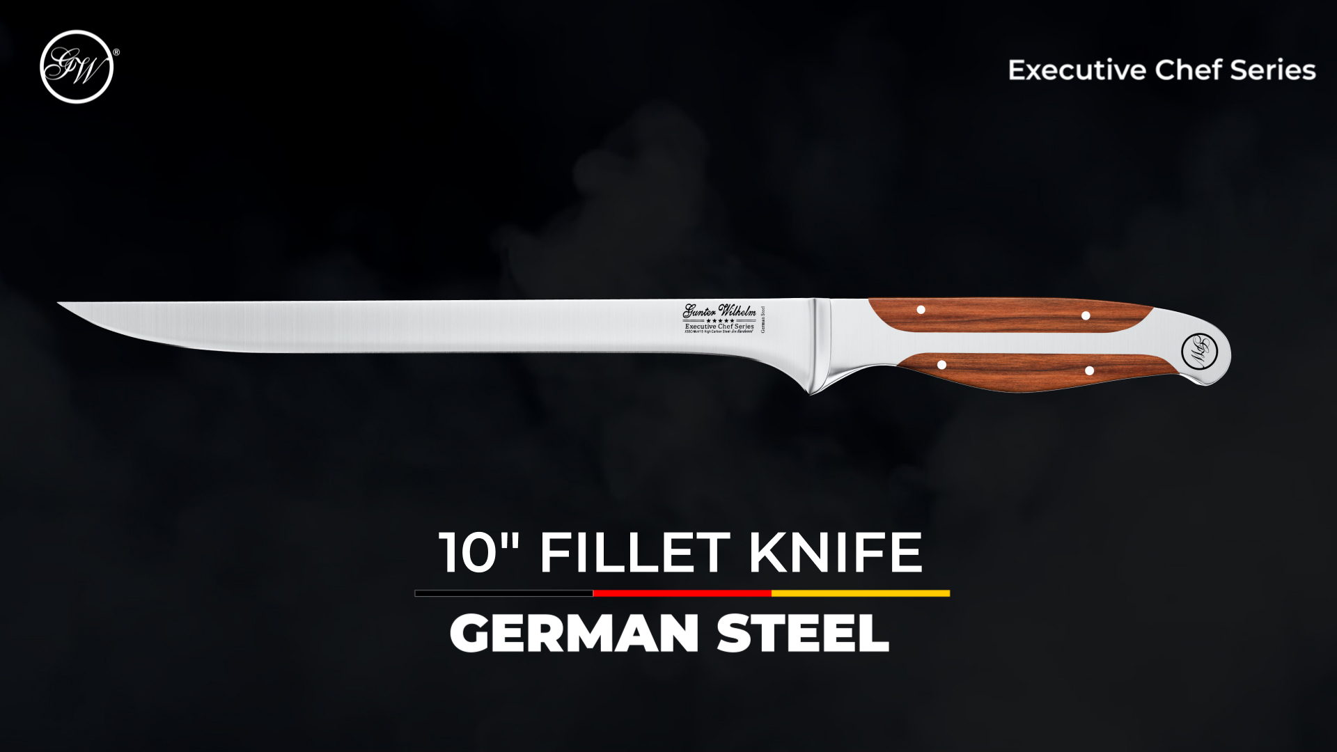 thumbnail video image 2 of Gunter Wilhelm Boning Knife, 10 in - High Carbon German Steel - Pakkawood Handle - EXECUTIVE Chef Series, 2 of 8