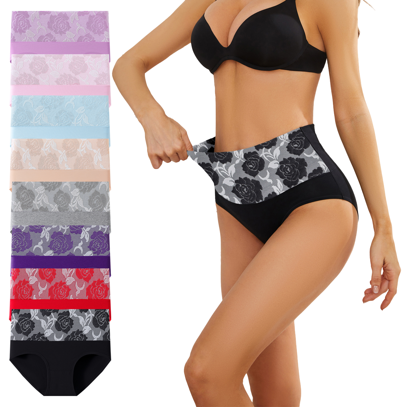 thumbnail video image 2 of 8PCS Womens High Waisted Tummy Control Underwear C Section Underwear Soft Cotton Panties Full Coverage Briefs, 2 of 6