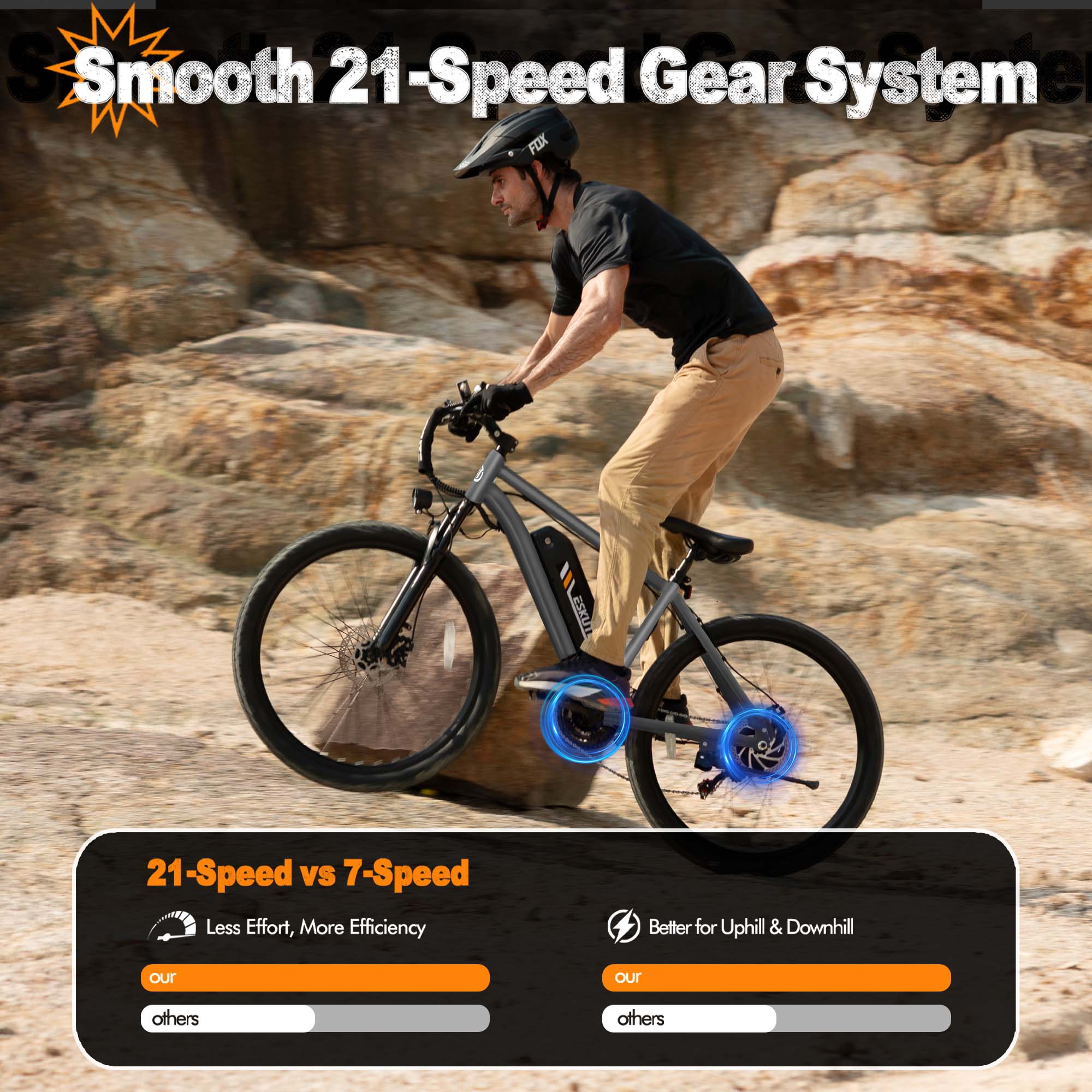 thumbnail video image 2 of ESKUTE Black Electric Bike for Adults – 27.5" Mountain E-Bike, 21-Speed,1200W Peak Brushless Motor 19MPH,500W Motor 48V 10.4Ah Removable Battery, Up to 55 Miles Range, Commuter E-MTB,with NFC Unlock, 2 of 9