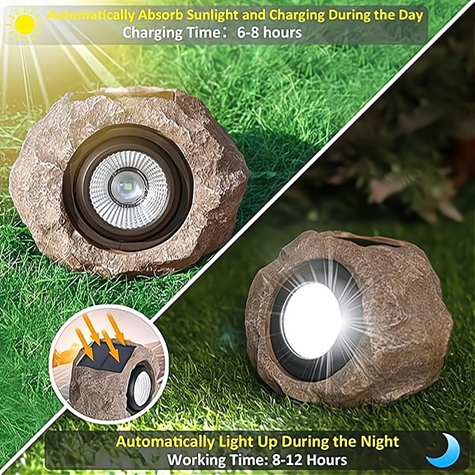 thumbnail video image 2 of Solar Rock Landscape Light, Waterproof Stone Pathway Garden Lamp with LED Spotlight, Outdoor Yard & Patio Lighting, 2 of 7