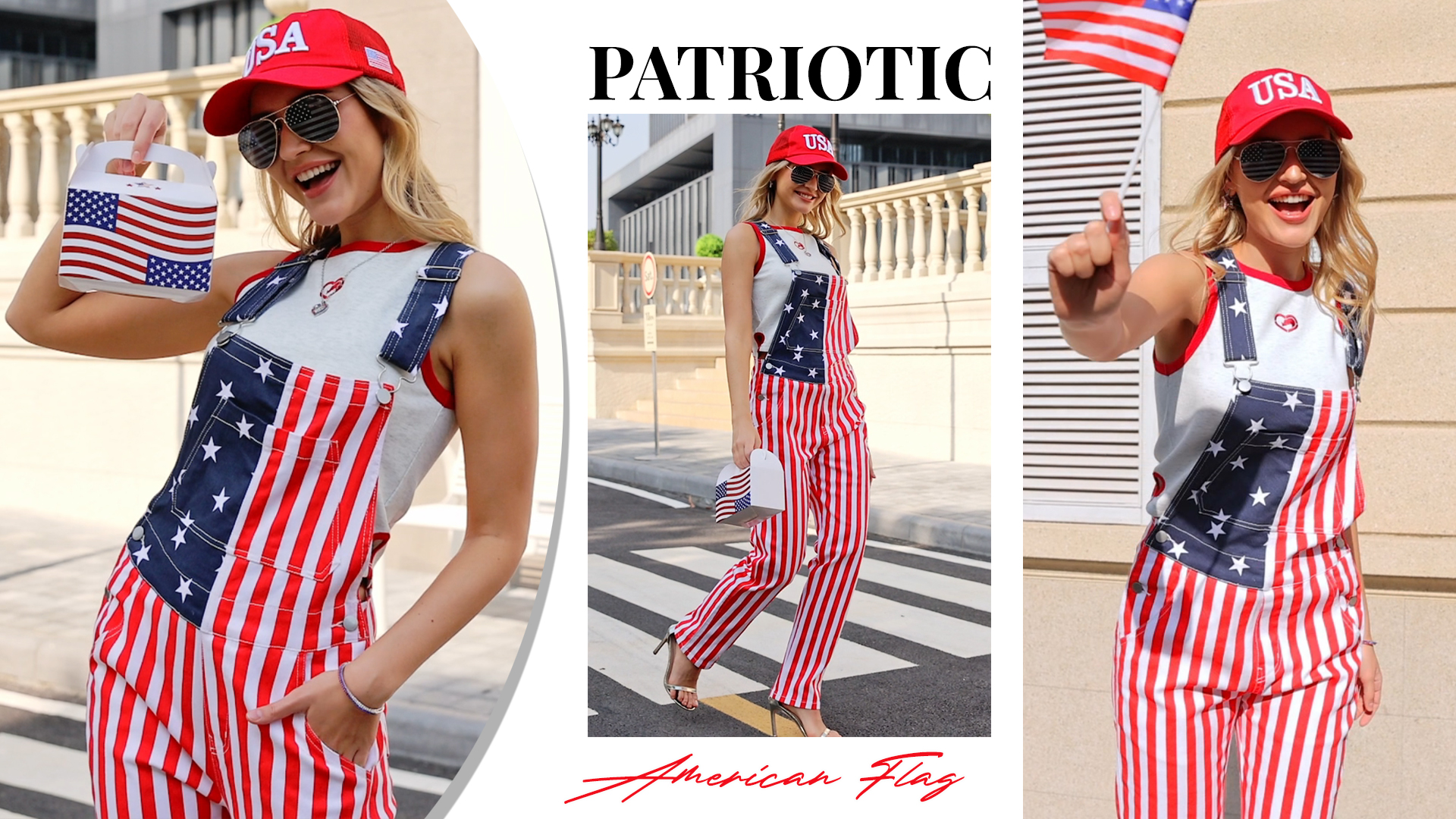 thumbnail video image 2 of Yuanbang 250th Anniversary Bib Overalls for Women Fashion Jumpsuit Holiday Coveralls Festival Outfits((American Flag,M), 2 of 10