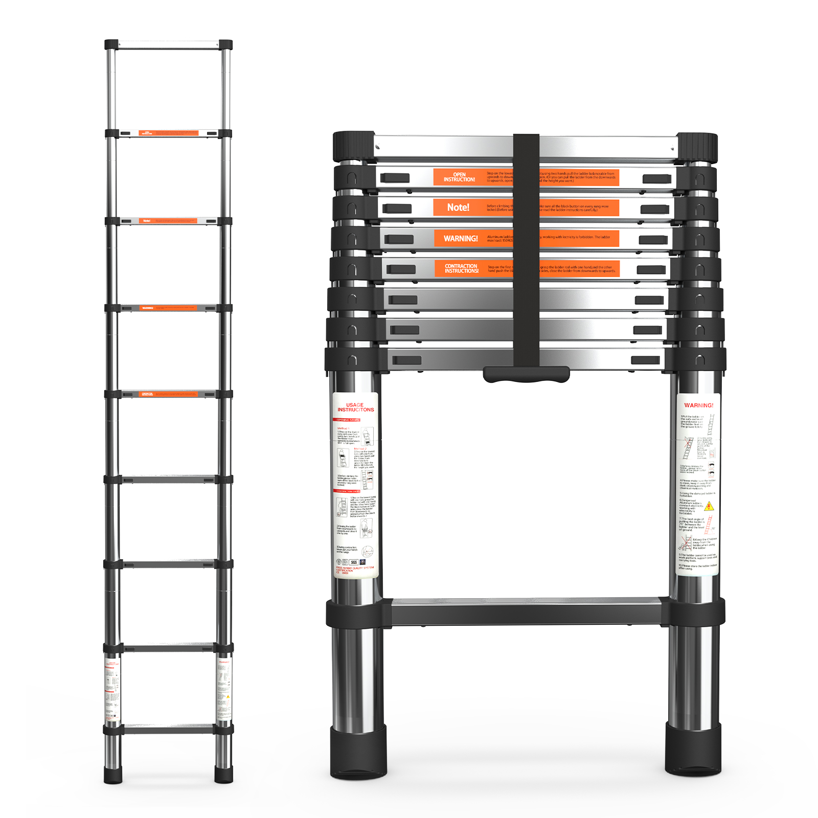 thumbnail video image 2 of Jocauto 8.5 FT/2.6M Aluminum Telescoping Ladder, Lightweight Multi-Purpose Collapsible Extension Ladder, Heavy Duty 330 lbs Max Capacity, for Home, RV, and Outdoor Work, Black, 2 of 8