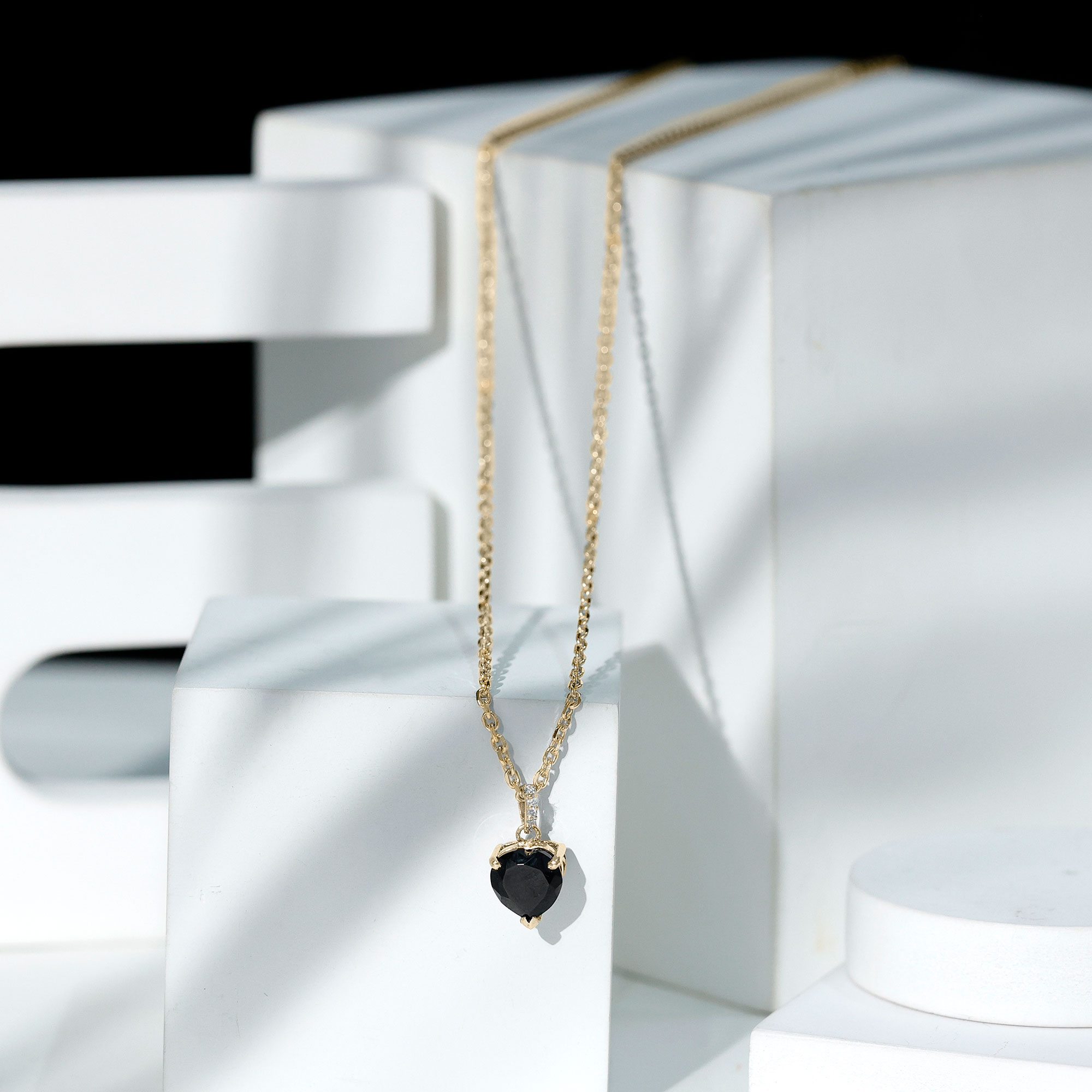 thumbnail video image 2 of Rosec Jewels Heart Shape Black Onyx Solitaire Pendant with Diamond for Women (8 mm), 14K Yellow Gold, 2 of 8