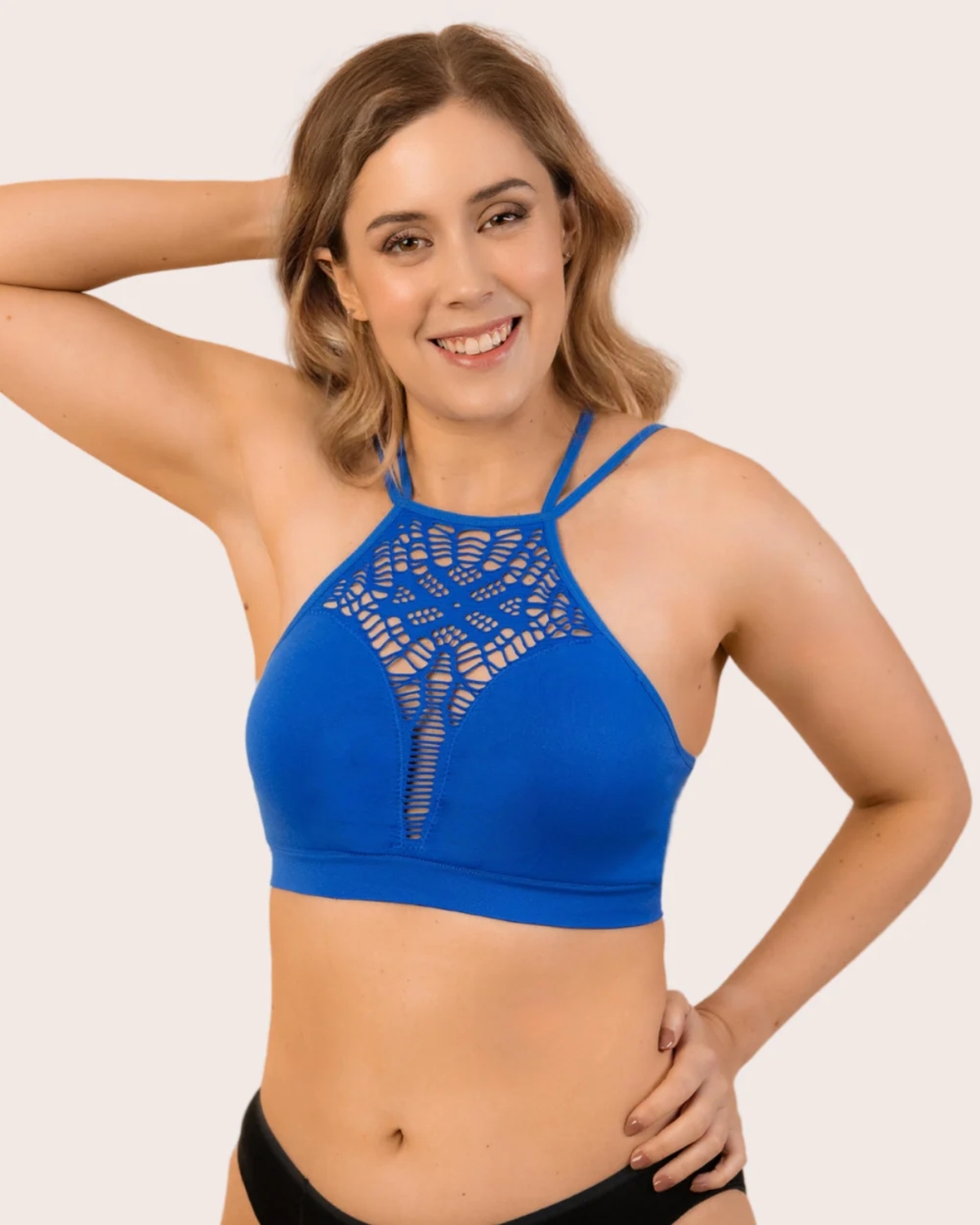 thumbnail video image 2 of Coobie Halter Neck Criss Cross Plunge Bralette 9128, 2 of 8