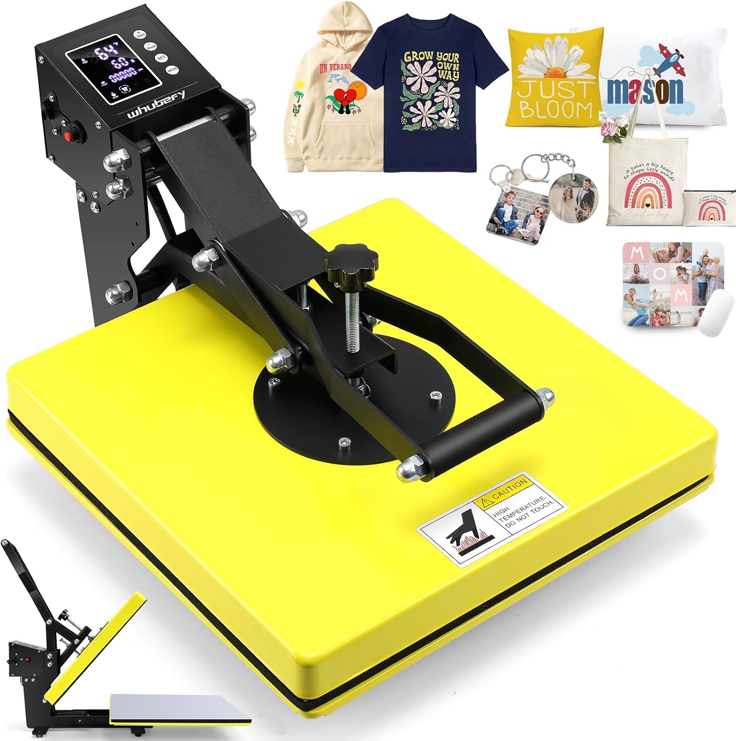 thumbnail video image 2 of Adnoom Heat Press 15x15 with Slide Out Design, High Pressure Pressing Machine Heating Fast and Evenly,Sublimation Printer for T-shirt,Heat Transfer Projects,Yellow, 2 of 8
