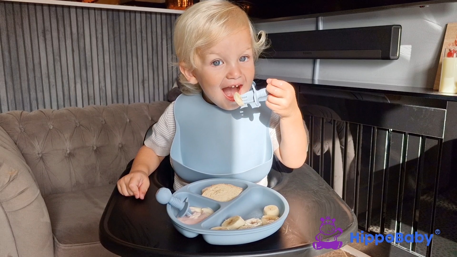 thumbnail video image 2 of HippoBaby Baby Led Weaning Supplies | 10 Piece Silicone Feeding Set | Baby Toddler Bib Cup Divided Plate and Bowl Self Feeding Spoons Dish Set || Toddler Feeding Supplies (Lavender), 2 of 10