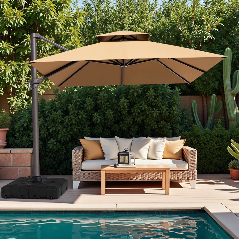 heavy base for large patio umbrella Kozyard Outdoor (240 Lbs) It measures 40 in length Crestlive Products 300 lbs. Black