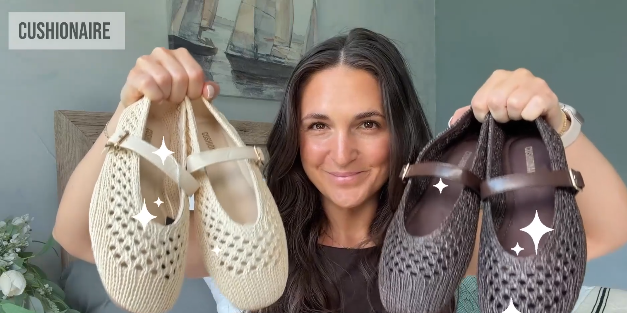 thumbnail video image 2 of Cushionaire Graff Mary Jane Shoes for Women, Woven Ballet Flats with Adjustable Buckle Strap, Lightweight Slip On Shoes, 2 of 18