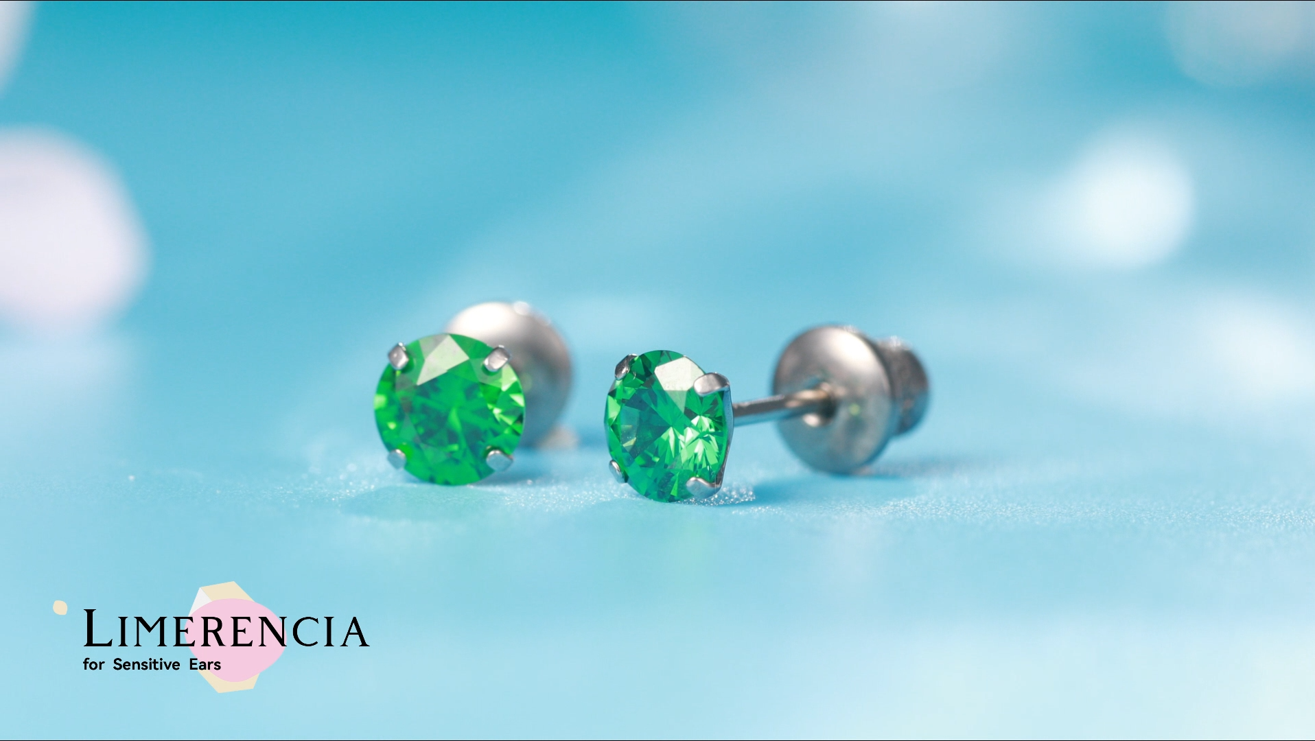 thumbnail video image 2 of Limerencia Hypoallergenic G23 Pure Titanium Screw Back Earrings Post for Sensitive Ears Simulated Diamond Cartilage (5mm, Green CZ), 2 of 7