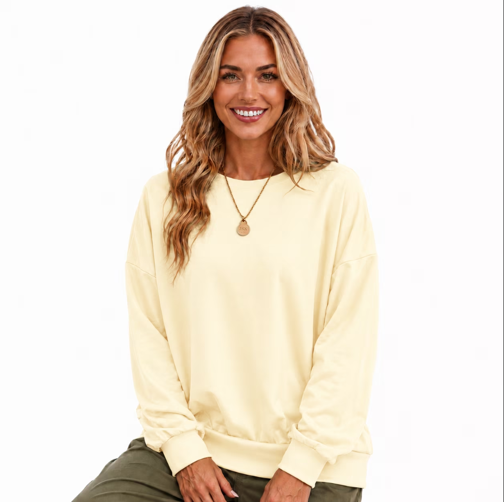 thumbnail video image 2 of Women's Crewneck Long Sleeve Relaxed Fit Pullover Sweatshirt, 2 of 7