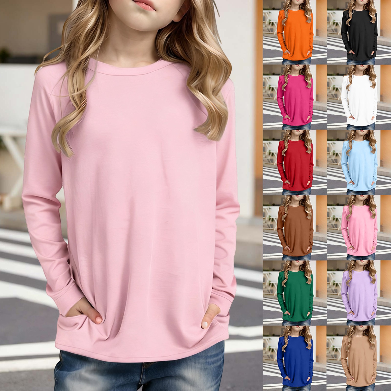 thumbnail video image 2 of 2026 Girls Long Sleeve T Shirts Crewneck Cotton Shirts Kids Loose Fit Tunic Tops Fall Winter Tops Basic Tees 4-14 Years, 2 of 6