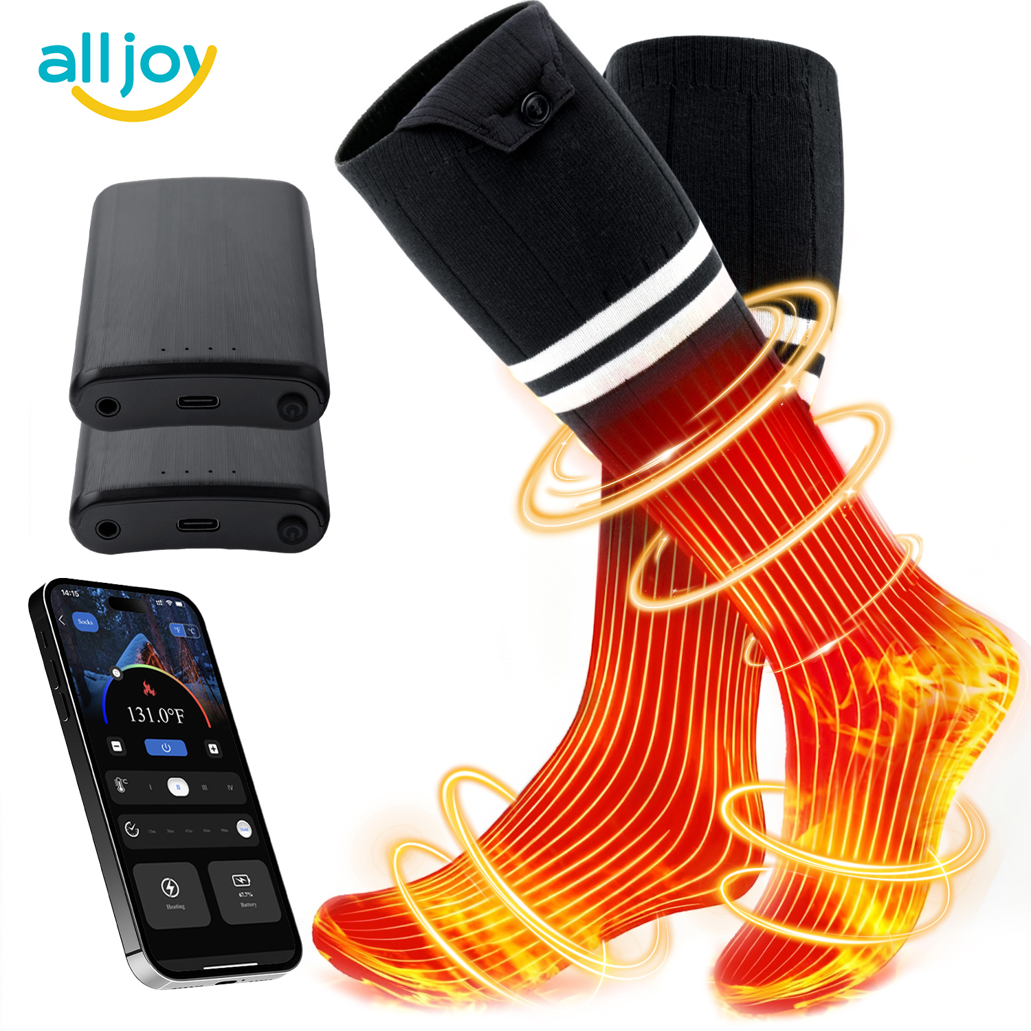 thumbnail video image 2 of ALLJOY Heated Socks for Men Women 2*10000mAh Rechargeable Electric with APP Control Work up to 10 Hours Winter Warm feet and Outdoor for Hunting/Skiing/Cycling/Camping, 2 of 9