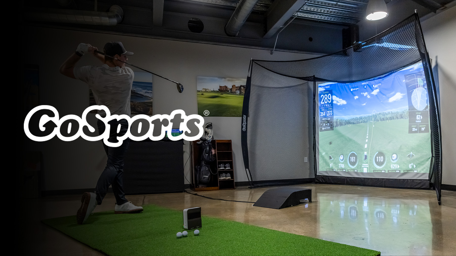 thumbnail video image 2 of GoSports Range Cage 10 ft x 8 ft Golf Practice Hitting Net with Simulator Impact Screen, 2 of 7