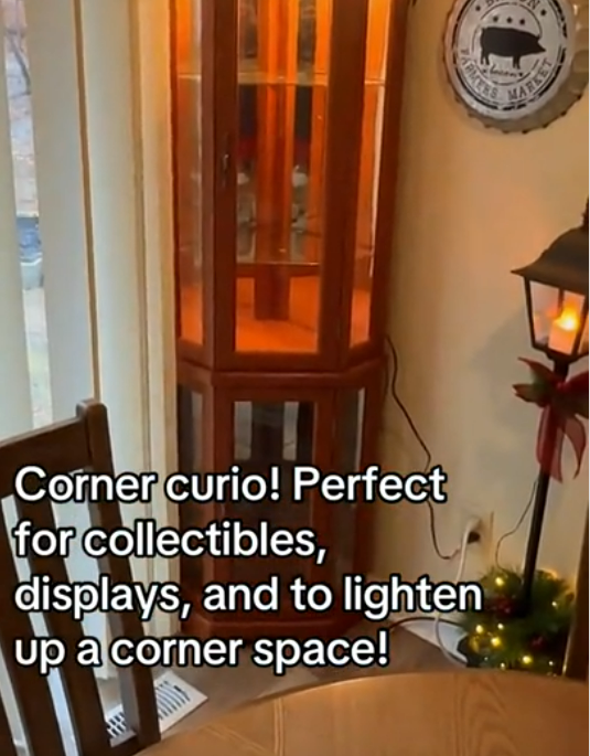 thumbnail video image 2 of Curio Cabinet 70" Lighted Glass Corner Cabinet, Corner Display Cabinet with Adjustable Glass Shelves Vintage, Curio Display Cabinet Light Bulb Included, China Cabinet with 6 Shelve, 2 of 11