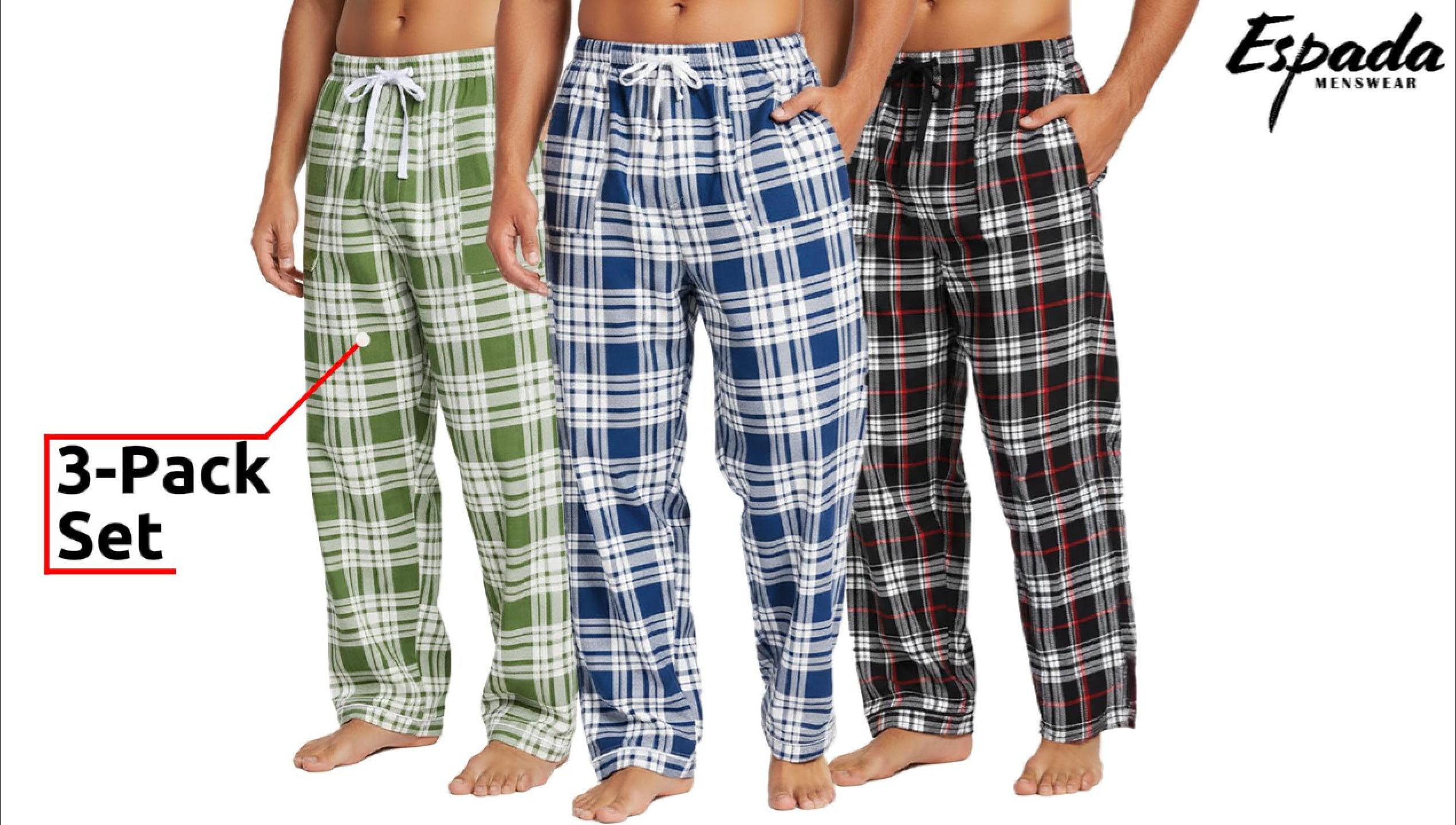 thumbnail video image 2 of Espada Menswear Men's COZY Flannel Pajama Pants (3-Pack), 2 of 8