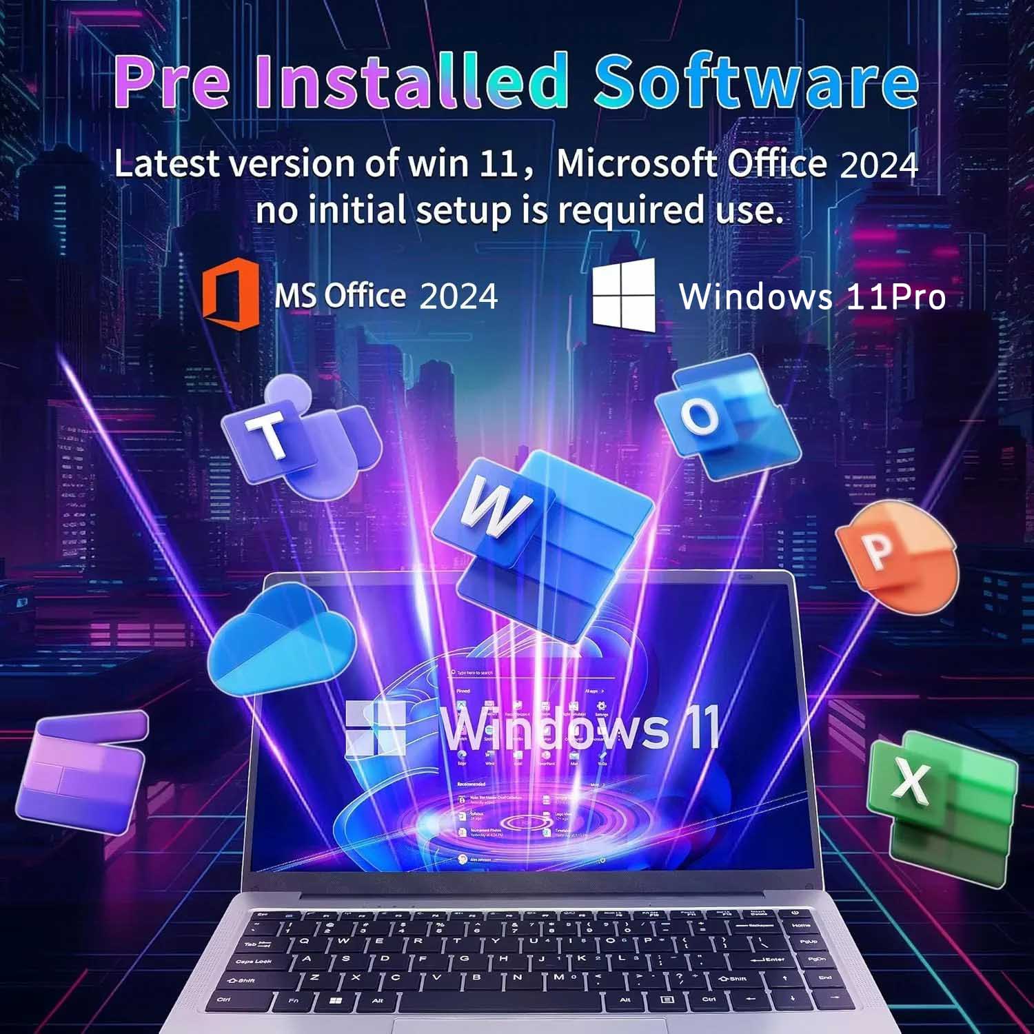 thumbnail video image 2 of 14.1" Business Laptop Windows 11 Pro Office 2024 Meeting camera Intel Celeron processor 6GB RAM 192GB StorageLightweight Student Notebook PC Computer for Work, WiFi5, BT 4.2, 2 of 10