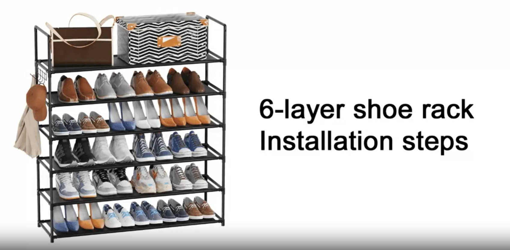 thumbnail video image 2 of Riousery Shoe Rack Organizer, 6-Tier Stackable, Black Nonwoven Fabric, 38.4 inch, Holds up to 35 Pairs, 2 of 8
