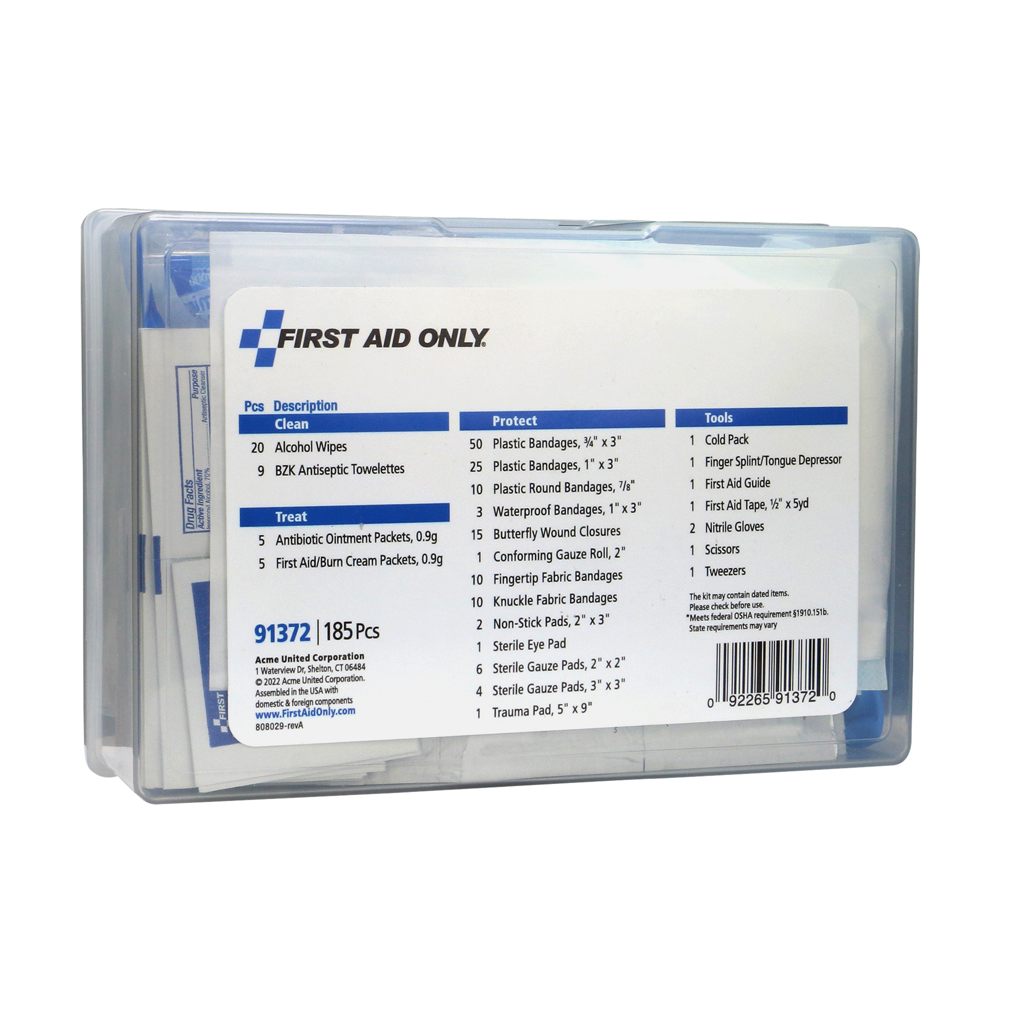 First Aid Only First Aid Kit with Clear Plastic Case, 185 Pieces of  Essential First Aid 
