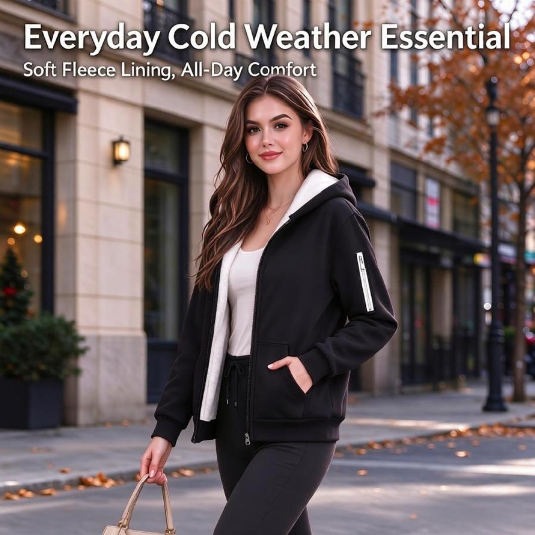 thumbnail video image 2 of Women's Sherpa Lined Plus Size Hooded Jacket Oversized Zip Up Long Sleeves Fall Winter Coat with Pockets Casual Warm Outwear Size L-5XL, 2 of 7