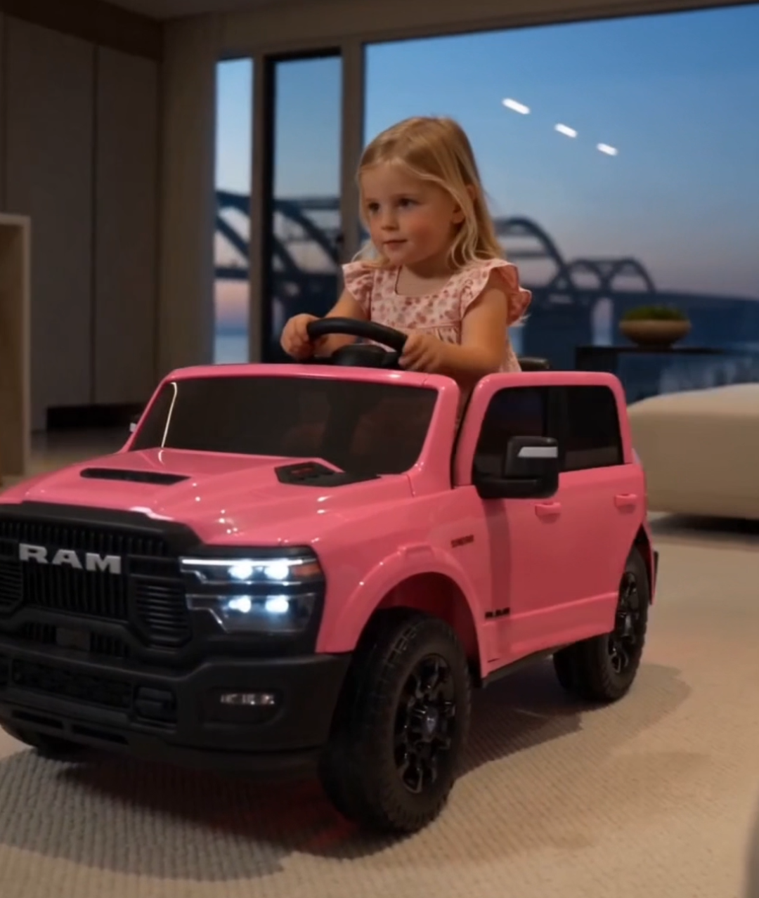 thumbnail video image 2 of Kerry Yoo SQ7 Ride on Toys Car, 24V Truck RAM 2500 Rebel Electric Vehicle for Kids, Pickup Truck, 2 Seater, Bed Storage, Remote Control, Safety Belt, Music-Pink, 2 of 8