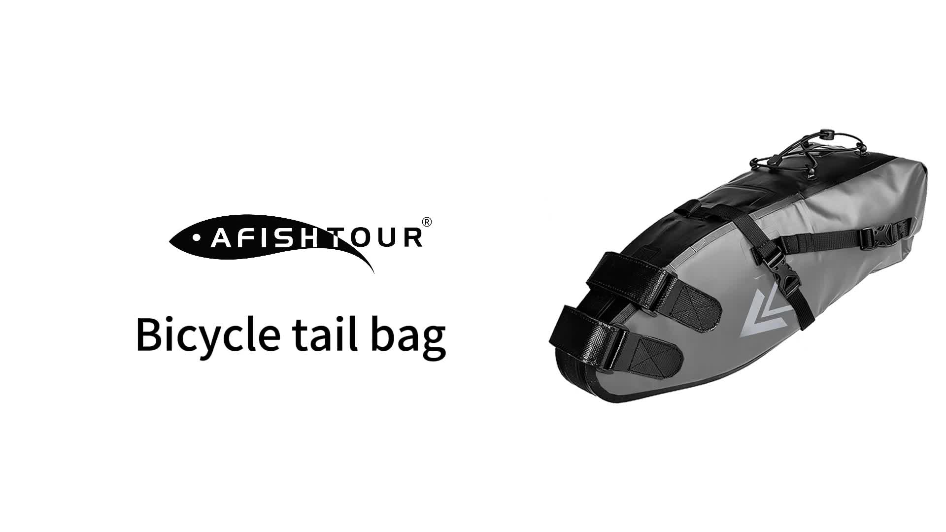 thumbnail video image 2 of AFISHTOUR Bicycle Saddle Bag, 13L Waterproof Bike Seat Bag, Roll-Top Cycling Seat Pack Bike Bag for Mountain Road Bikes (Grey), 2 of 11