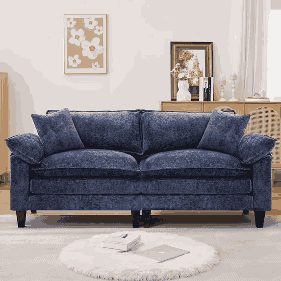 thumbnail video image 2 of JONPONY 83" Loveseat Sofa,Cloud Couch for Living Room,Comfy Love Seat with Double Cushion,2 Pillows,Removable Cover for Bedroom, Apartment and Office,Blue, 2 of 11