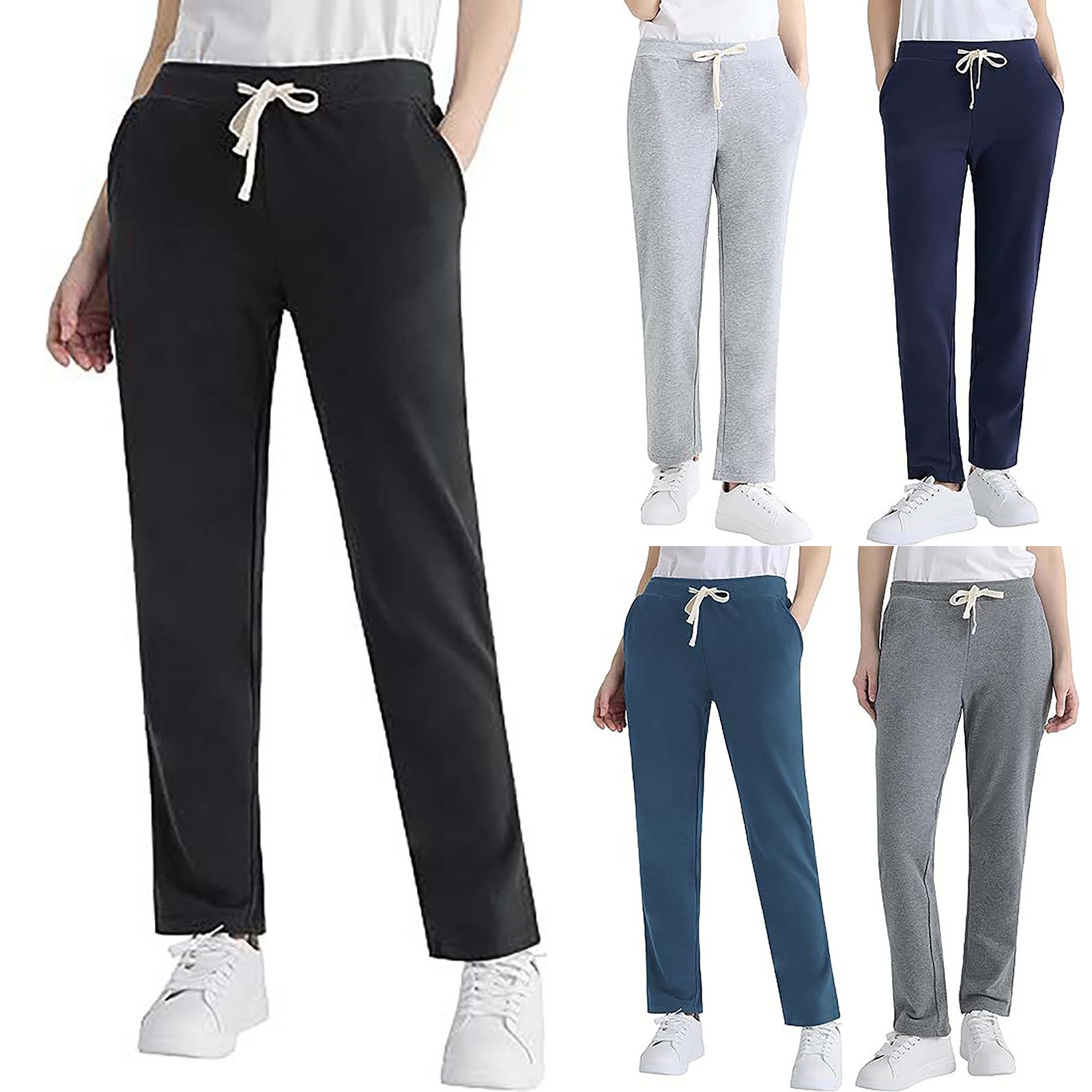 thumbnail video image 2 of GZWYHT Harem Pants,Petite Pants,Cotton Sweatpants Yoga Pants Women Straight Leg Casual Sweat Pants For Women,High Waisted Pants,Pants for Women,Sweatpants Women,Navy,3XL, 2 of 8