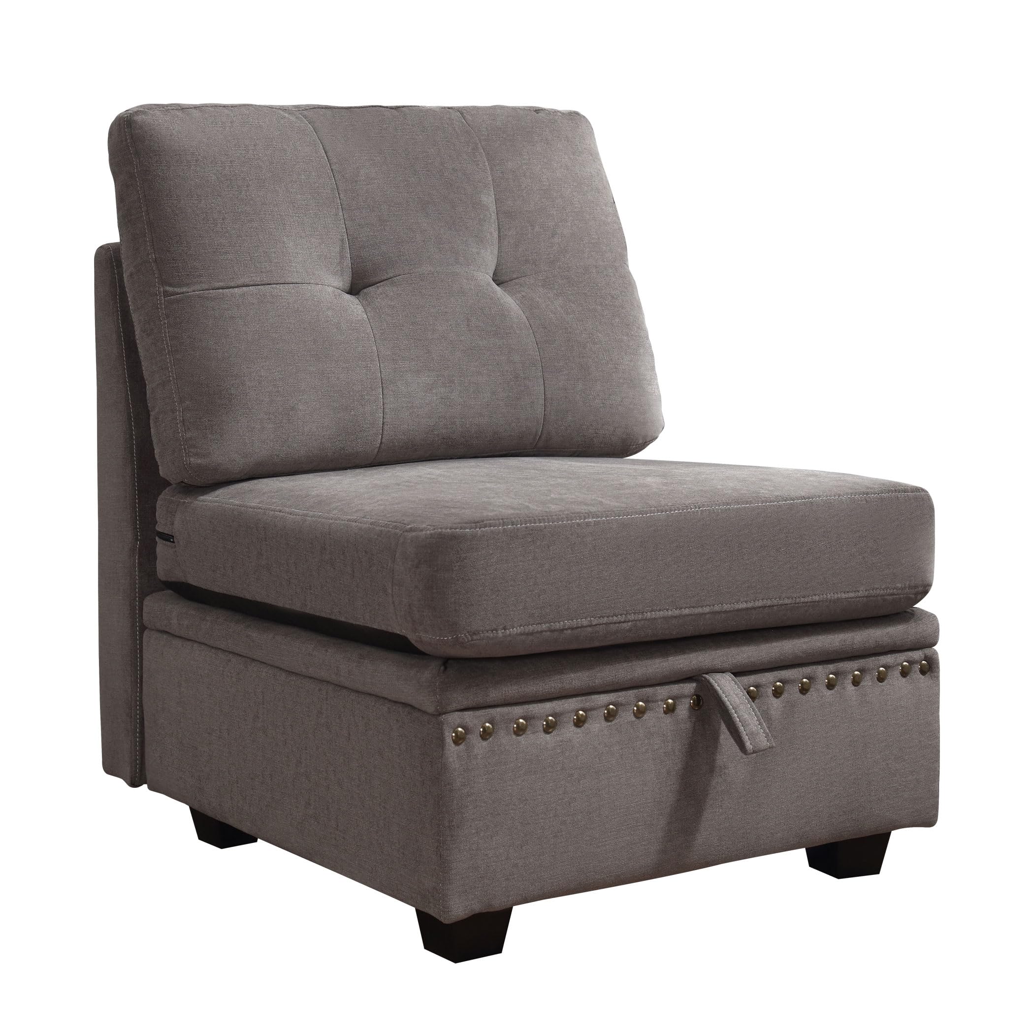 thumbnail video image 2 of JONPONY Vintage Modular Sectional Sofa, Convertible Multiple Combination Sofa Couch with Storage, Memory Foam, Vintage Copper Nail Modular Sectionals B-Row Module,Grey, 2 of 8