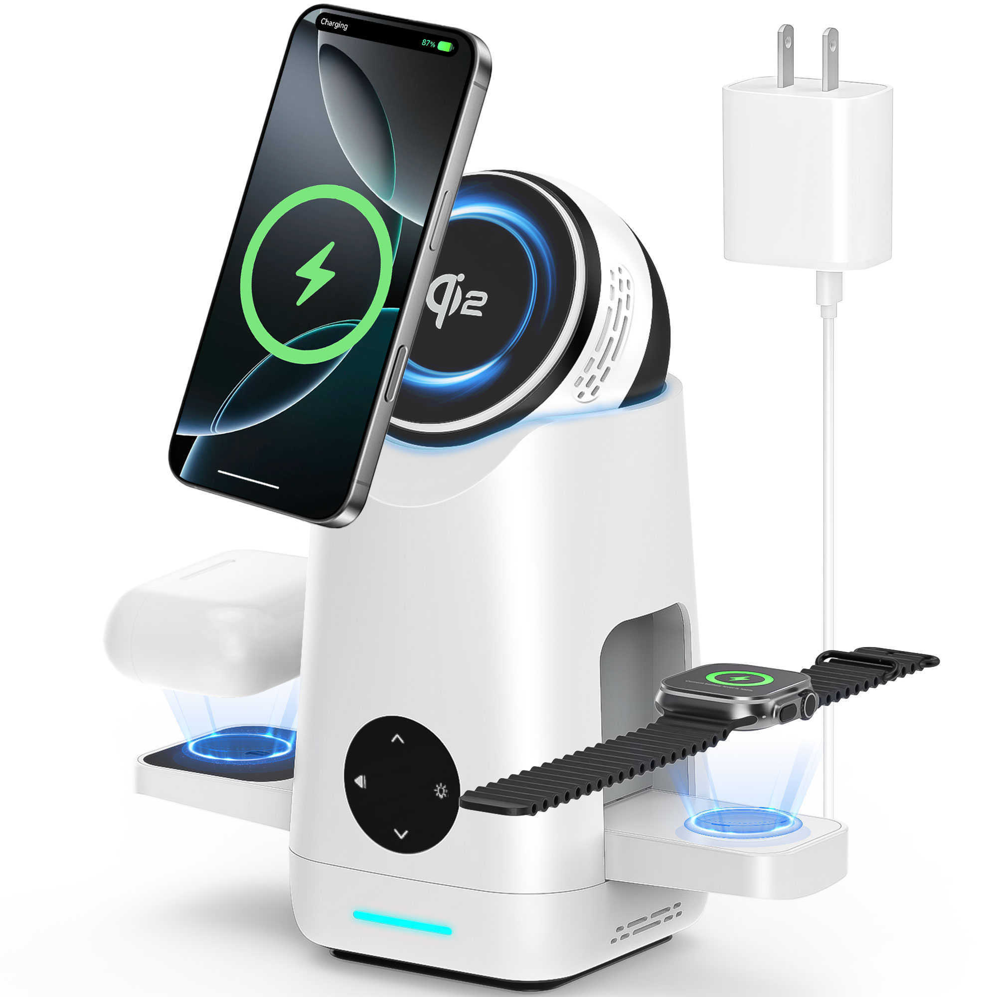 thumbnail video image 2 of Aootek Foldable Qi2 15W Wireless Charger,3 in 1 charging station Compatible with MagSafe for iPhone12-16 Series & Samsung S6-S25 Series,Airpods4/3/2/Pro/Pro2 & Galaxy Buds Series,Apple Watch Ultra/SE, 2 of 12