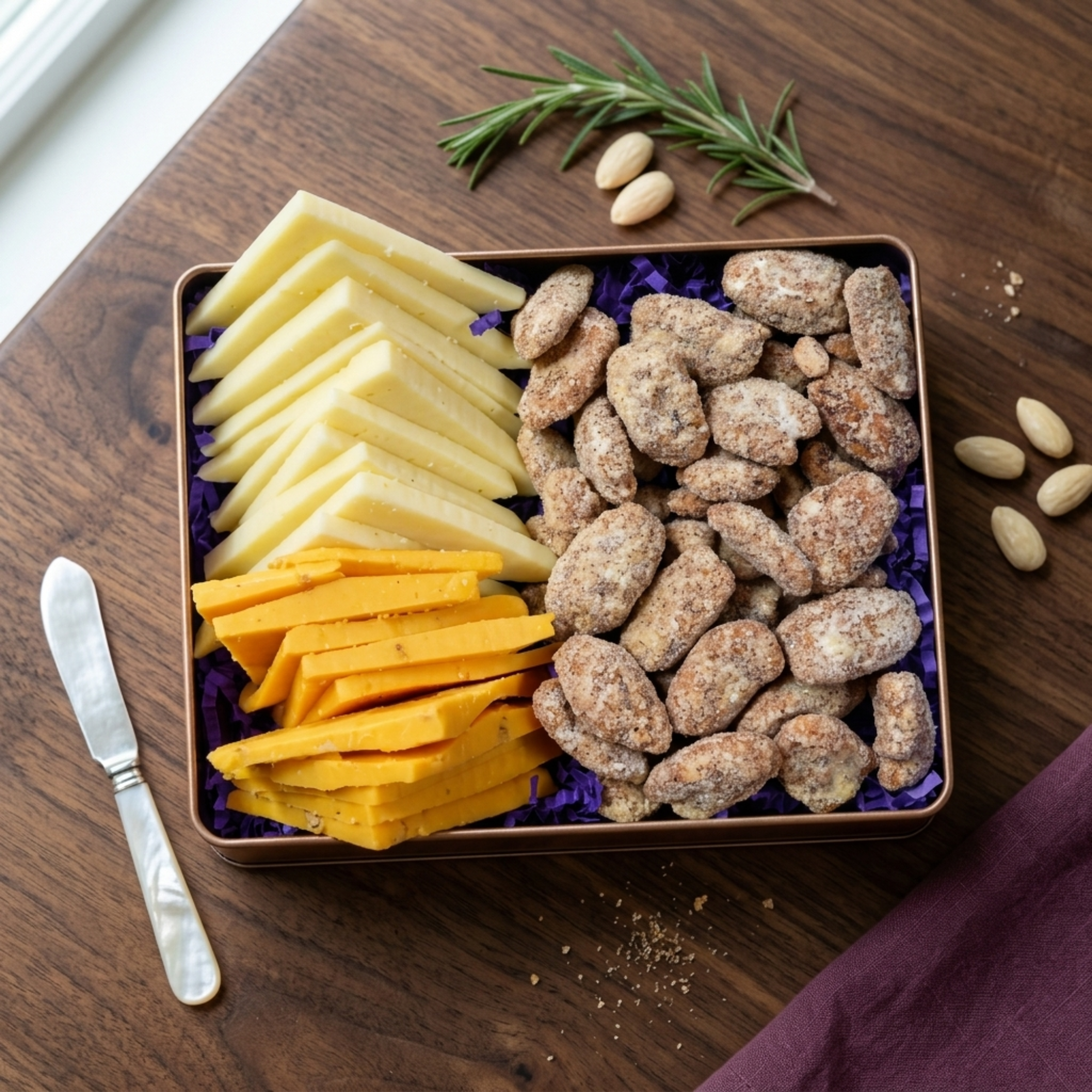 thumbnail video image 2 of Sugar Plum Chocolates Pecan and Cheddar Cheese Gift Tin Father's Day Gift for Dad, 2 of 9