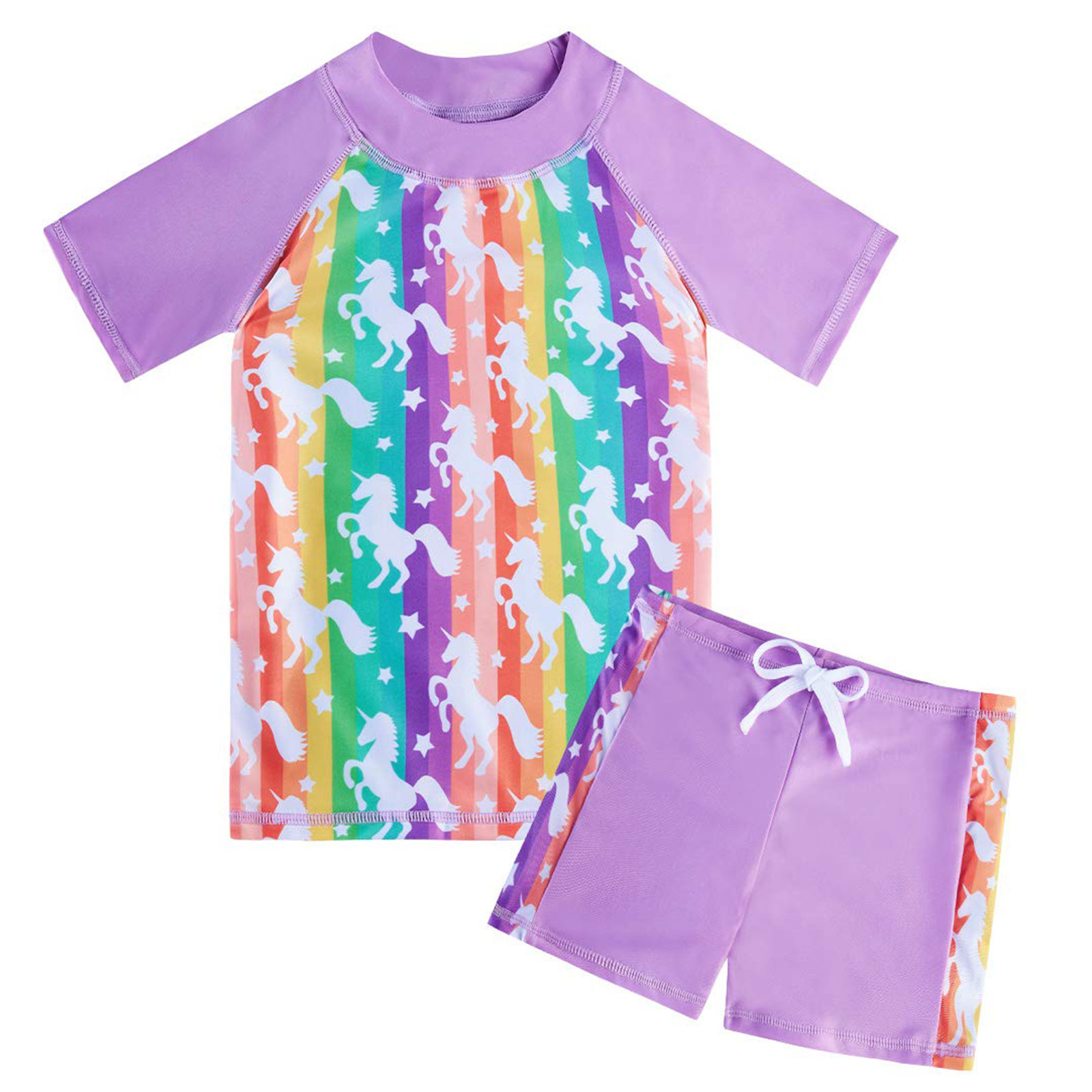 thumbnail video image 2 of Lanbubble Girls Rash Guard Swimsuit Set Short Sleeve UPF 50+ 2 Pieces Bathing Suit 5-6 Years, 2 of 8