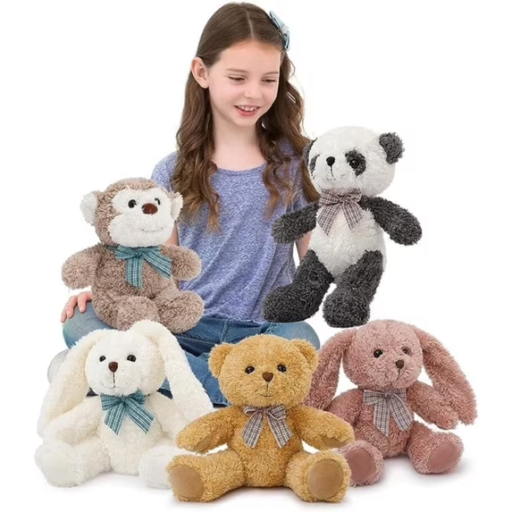 thumbnail video image 2 of MorisMos 12.5" Soft Bulk Stuffed Animals 5-Packs Plush Toys Cute Teddy Bear/Monkey/Bunny/Panda with Bow Ties, 2 of 9