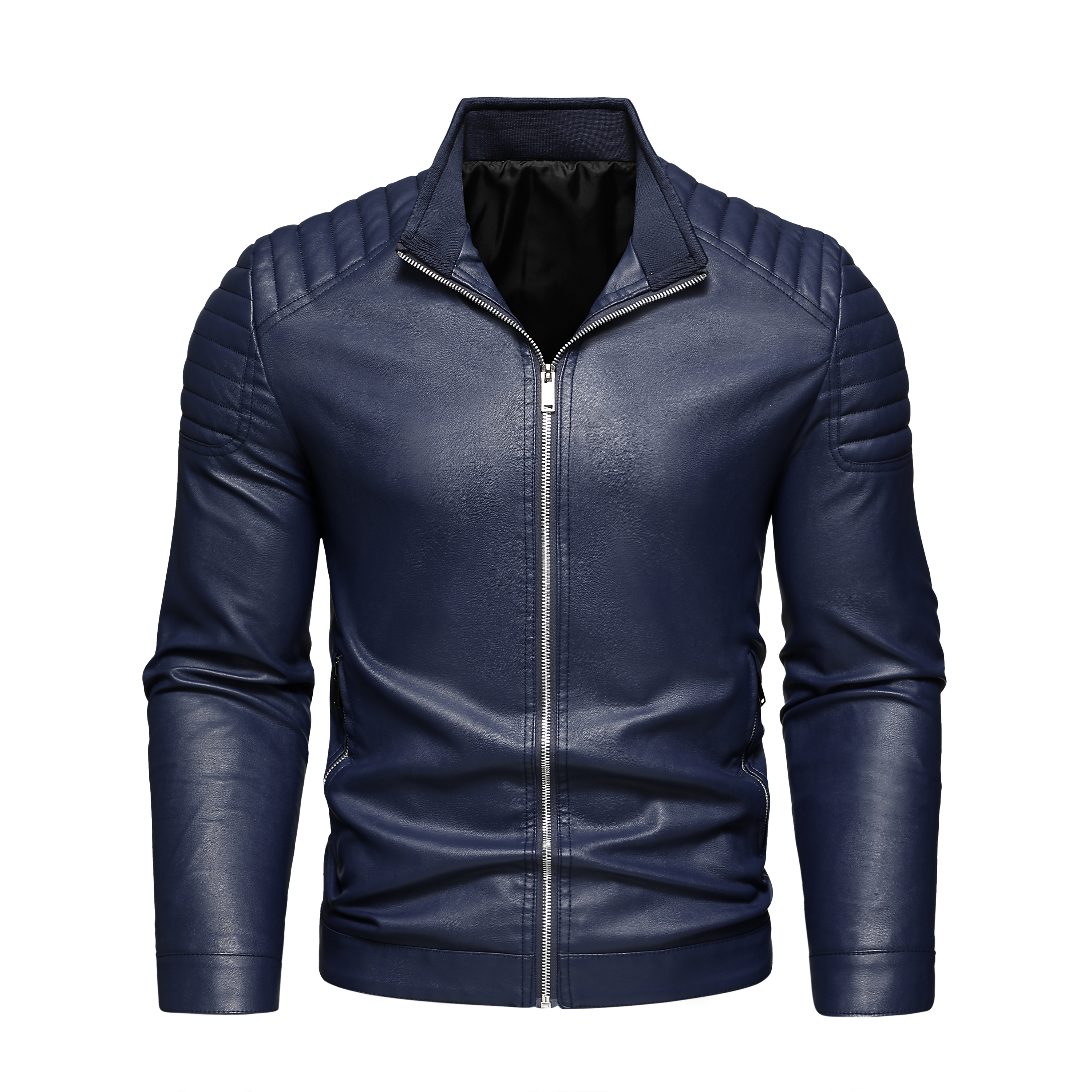 Men's Casual PU Leather Jacket Stand Collar Motorcycle Jacket Classic ...