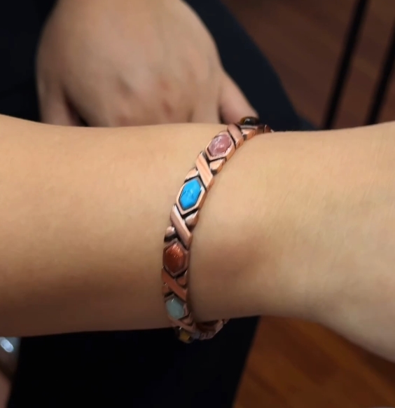 thumbnail video image 2 of Wollet Copper Magnetic Bracelets for Women，Turquoise Bracelet for Women+Copper Ring, 2 of 6
