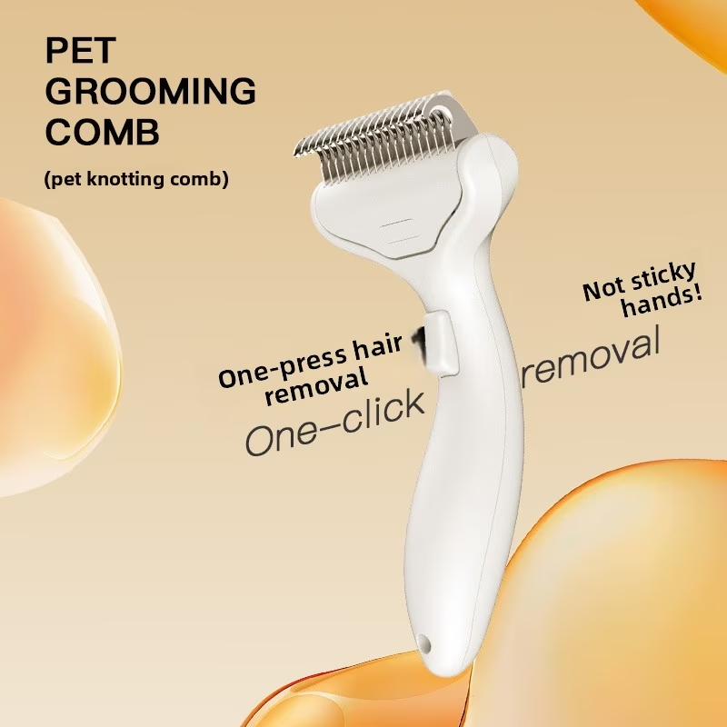 thumbnail video image 2 of Pet Dematting Comb - One Click Self-Cleaning Undercoat Rake for Cats & Dogs, 2-in-1 Dog Brush for Shedding, Safe Rounded Teeth Deshedding Tool, 2 of 7