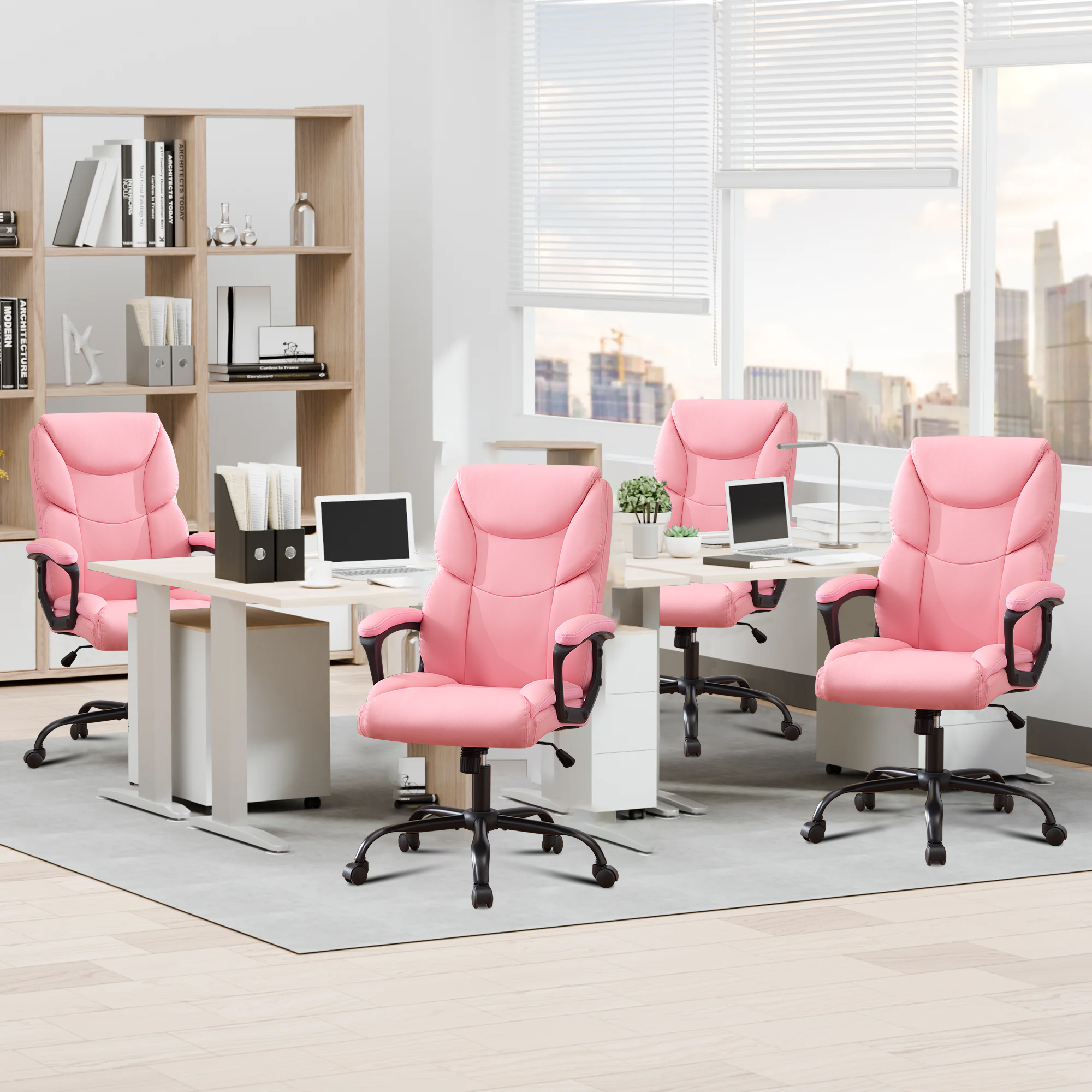 thumbnail video image 2 of JONPONY Leather Office Chair, Big and Tall Office Chair 400LBS Wide Seat Ergonomic Computer Desk Chair High Back Executive Leather Chair Adjustable Task Chair, Pink, 2 of 8