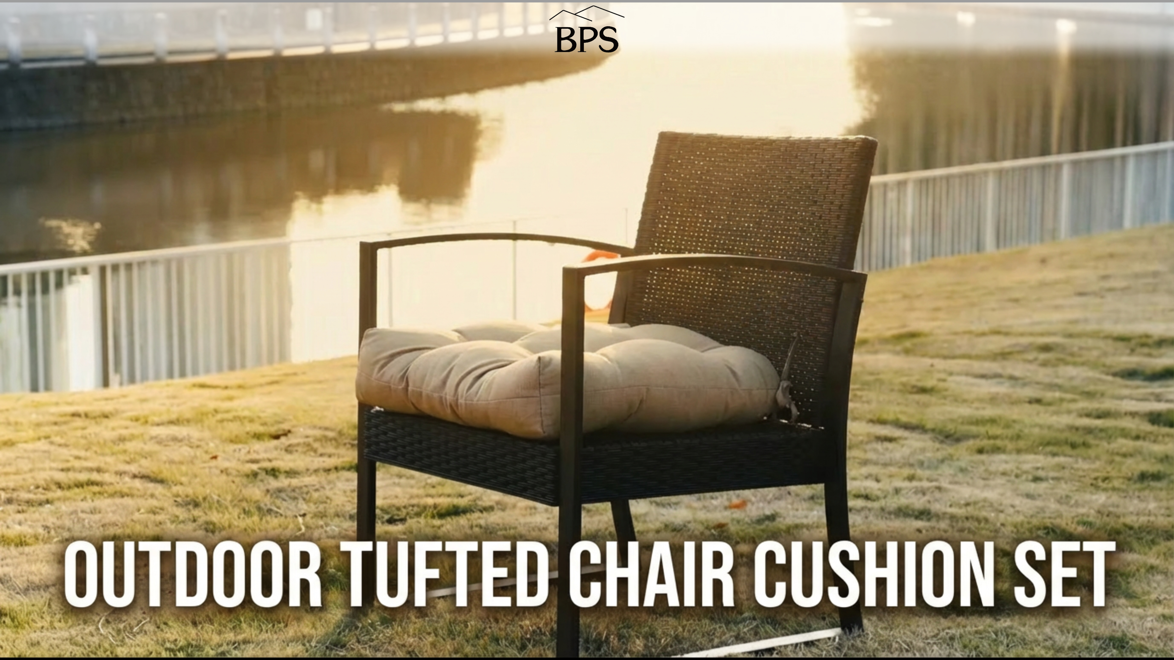 thumbnail video image 2 of BPS Tufted Outdoor Chair Cushions Set of 2, Patio Dining Chair Pads 19x19x5 Inch, Dark Gray, 2 of 9