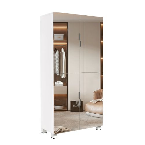 thumbnail video image 2 of LUMAMIN 8-Tier Shoe Storage Cabinet,  50" Tall Shoe Cabinet Shoe Rack with 4 Mirrored Doors, Adjustable Shelves & Ventilation for Entryway, Hallway, Black, 2 of 10